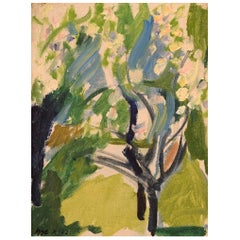 Igge Karlsson, Swedish Artist, Oil on Board, "Trees in the Garden"