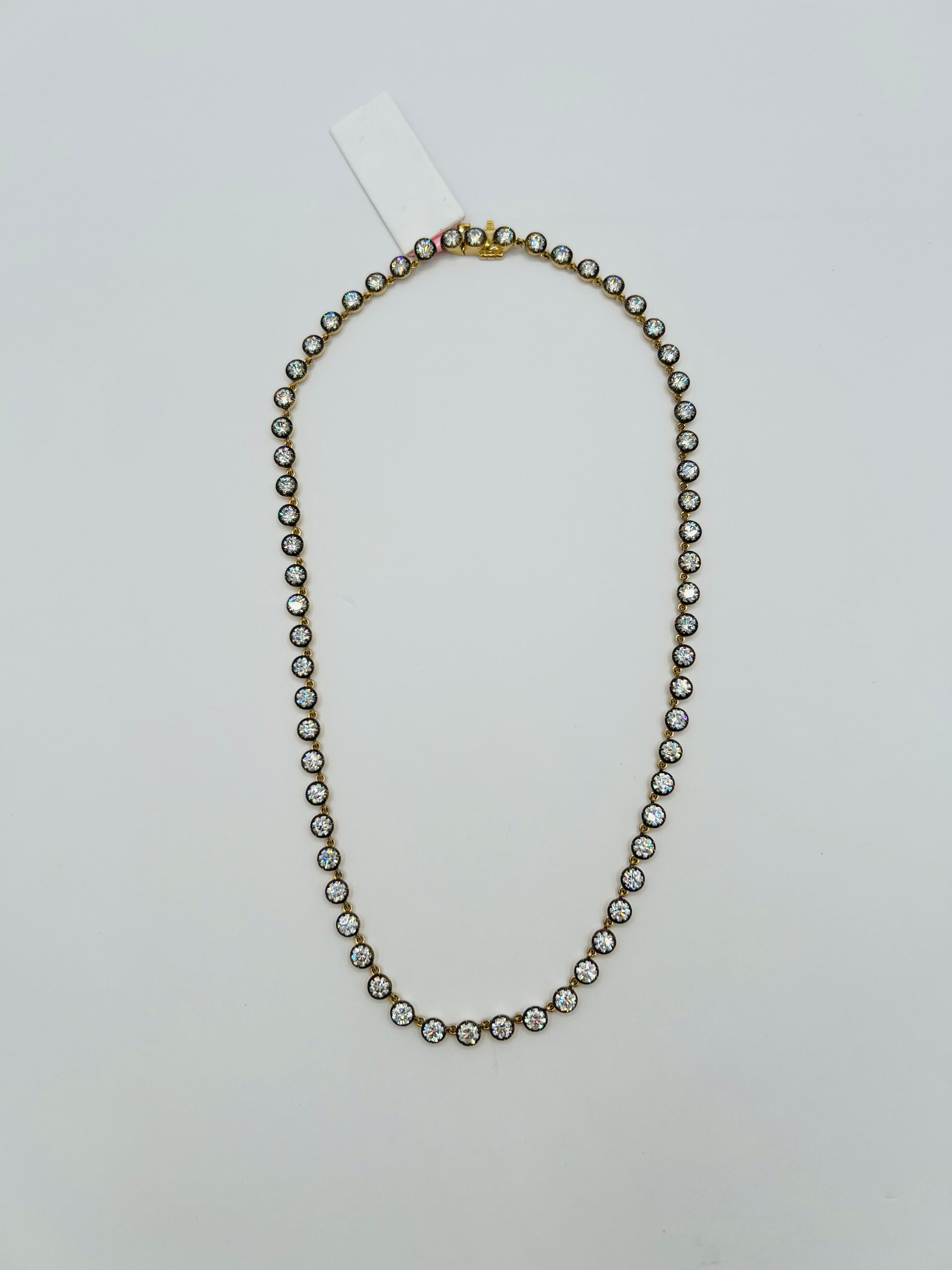 IGI Collar de diamantes redondos de 0,20 quilates cada uno en oro amarillo de 18 quilates y rodio negro en venta 2