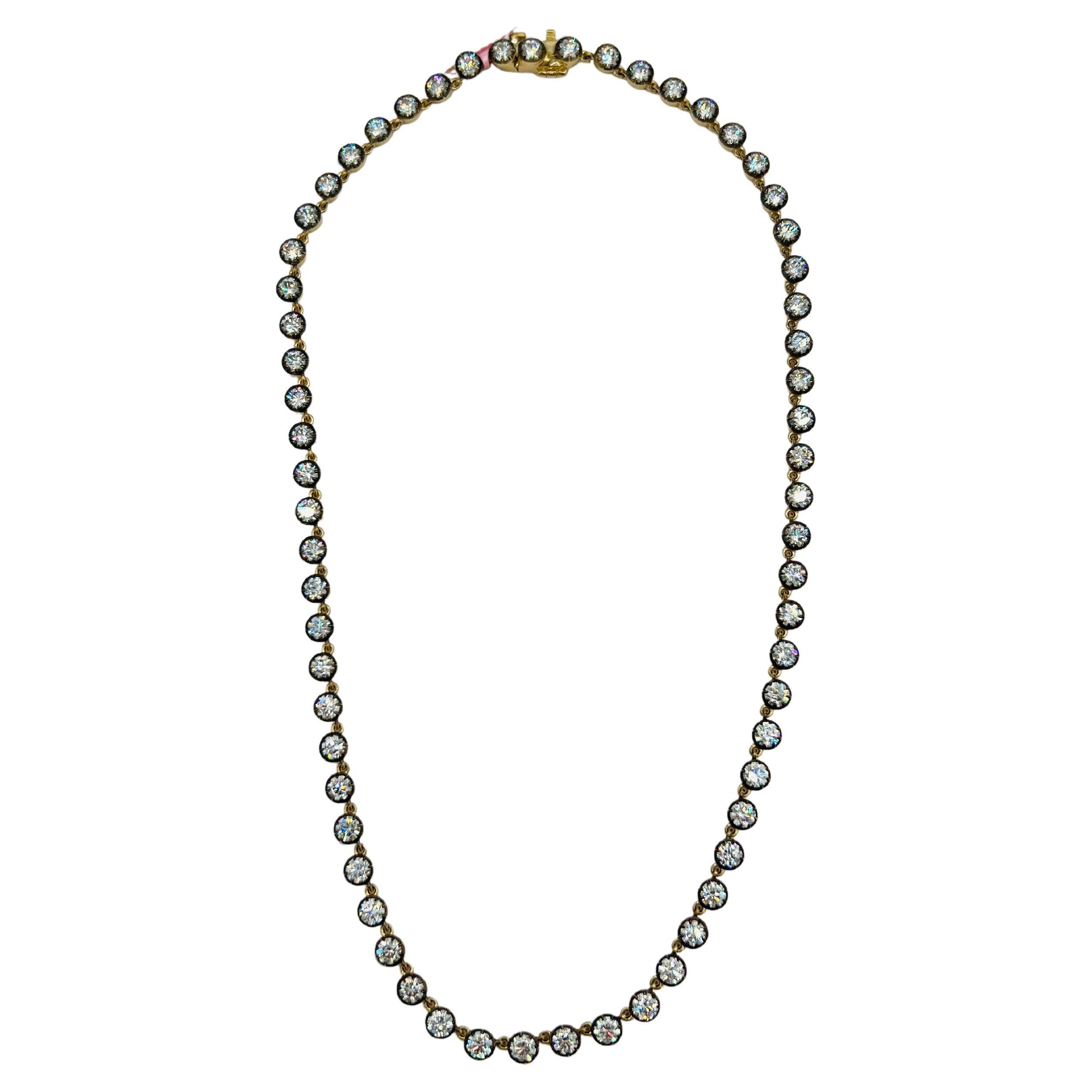 IGI 0,20 Karat runde Diamanten Halskette in 18K Gelbgold und Schwarz Rhodium