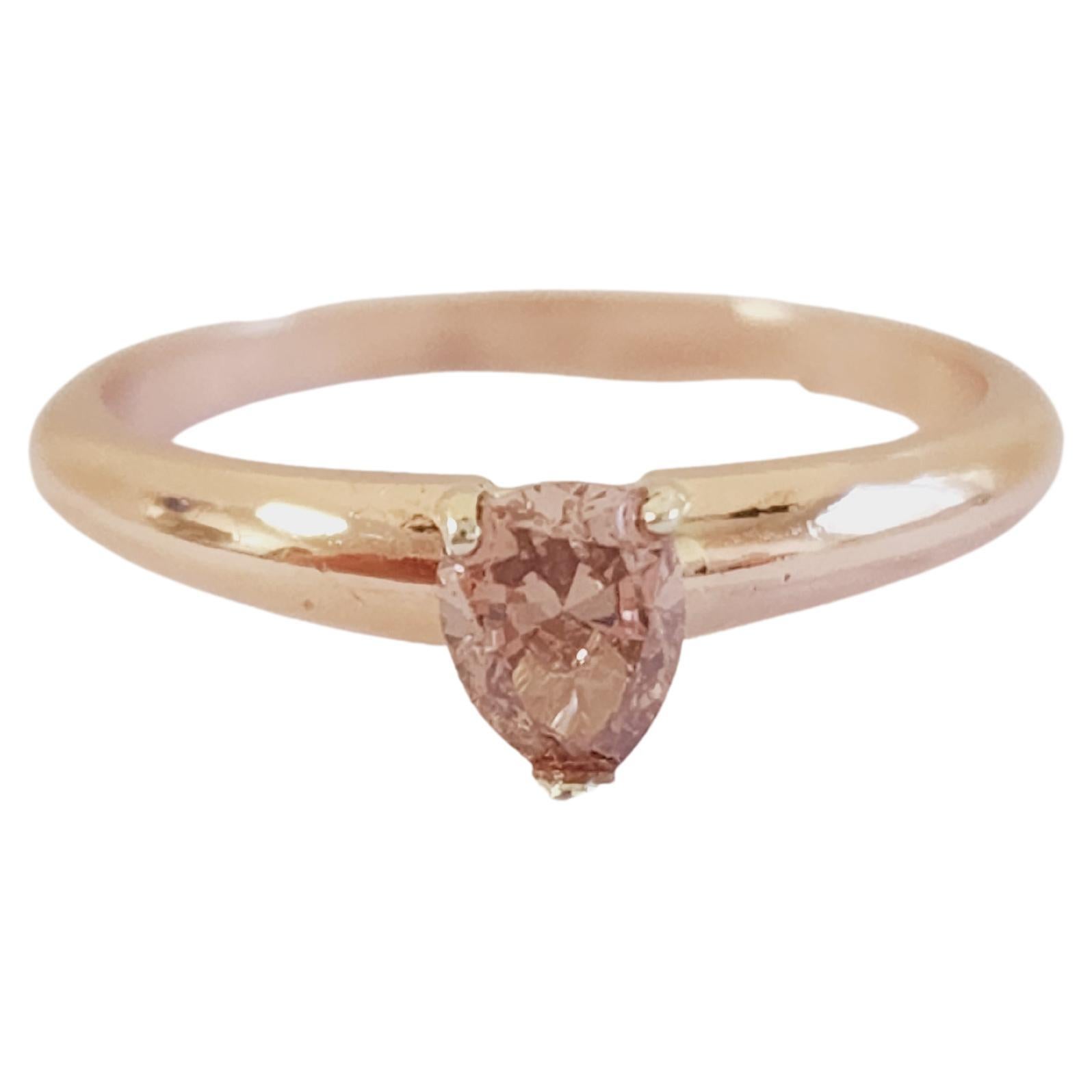 IGI 0.30 Carat Natural Fancy Brownish Pink Pear Shape Diamond Ring Rose Gold 14K For Sale