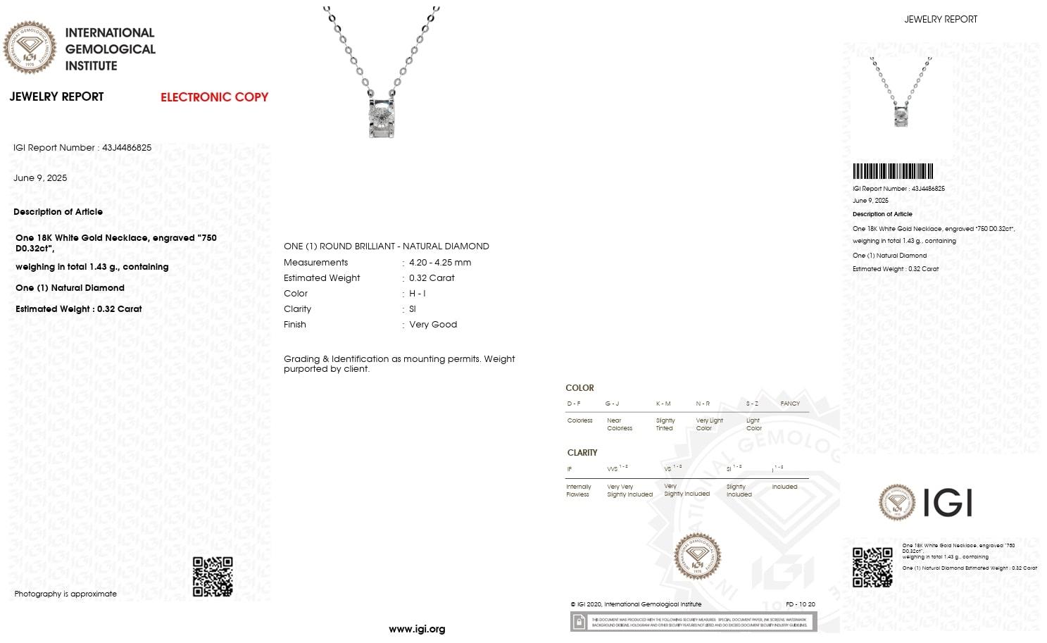 Collana con diamanti naturali IGI da 0,32 carati in oro 18 carati in vendita 5