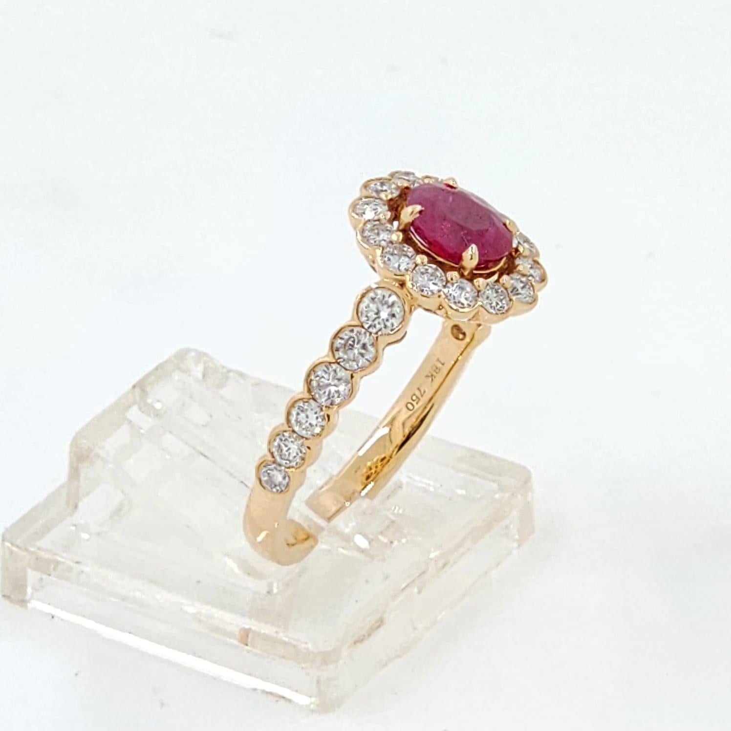 Oval Cut IGI 0.82 Carat Ruby Diamond Ring in 18K Rose Gold For Sale
