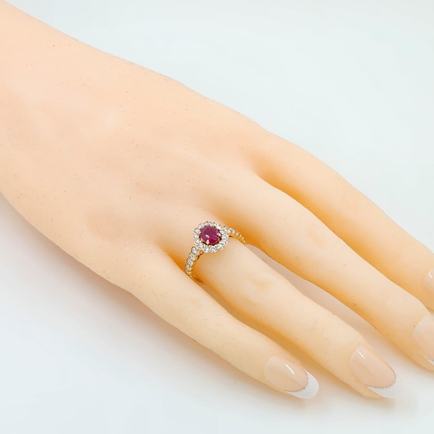 Women's IGI 0.82 Carat Ruby Diamond Ring in 18K Rose Gold For Sale