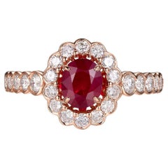 IGI 0.82 Carat Ruby Diamond Ring in 18K Rose Gold