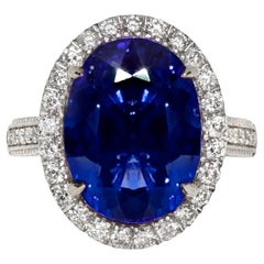 IGI 10.19 Ct 18K Weiß Vivid Tanzanite&Diamonds Verlobungsring