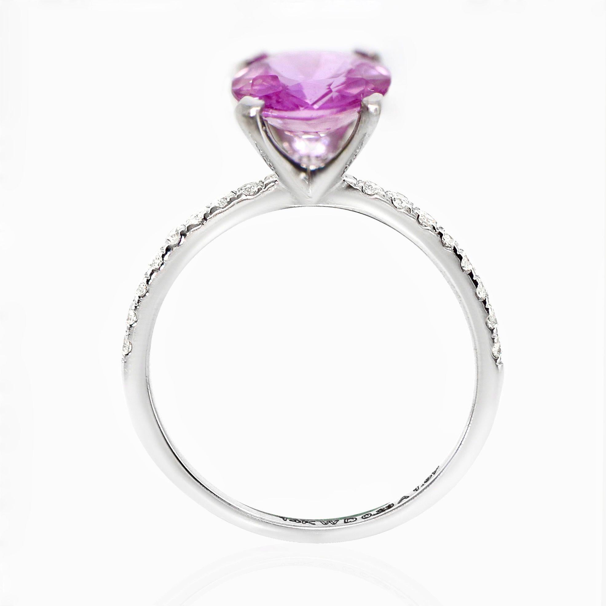 Women's IGI 1.03 Ct 14K White Gold Pink Sapphire&Diamonds Engagement Ring For Sale