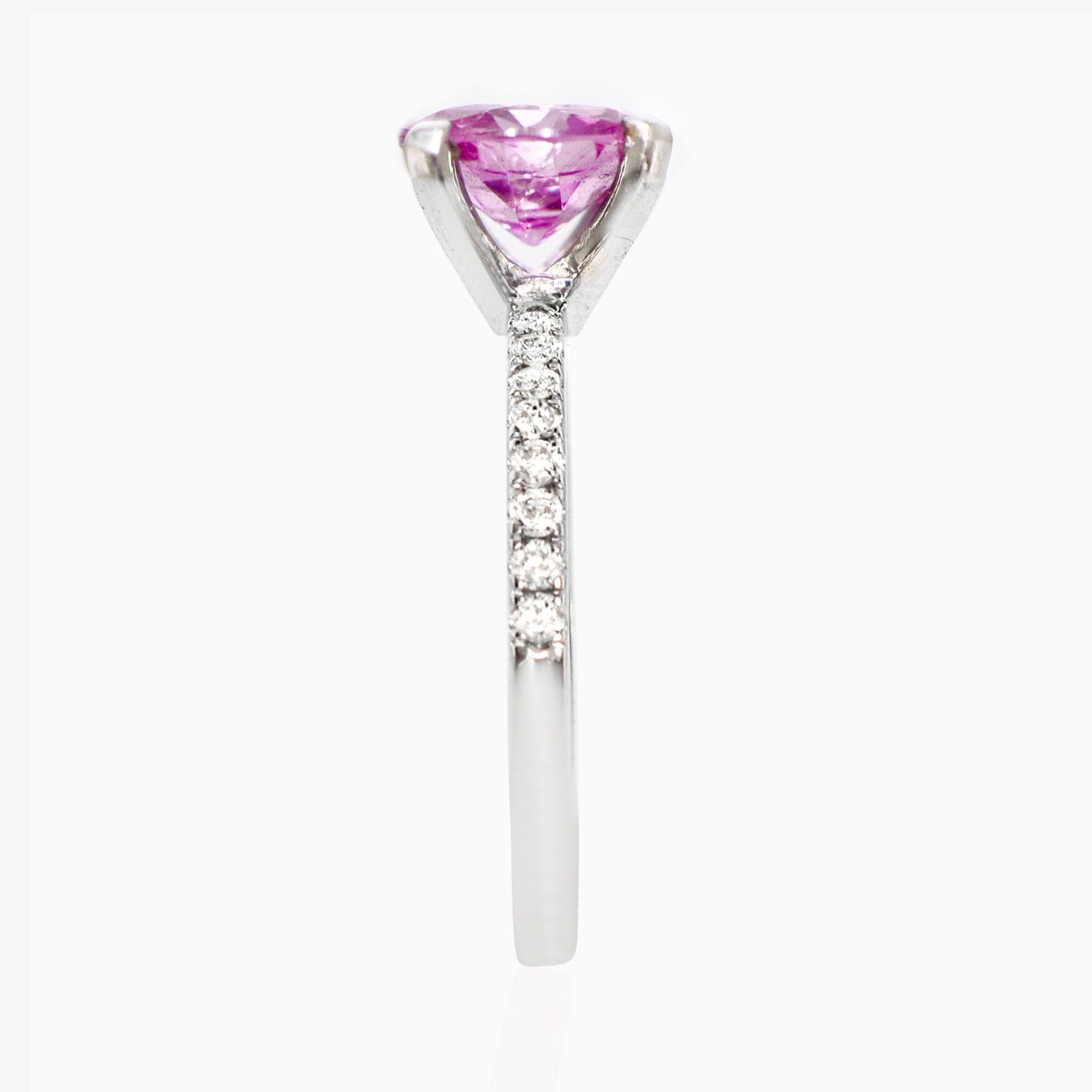 IGI 1.03 Ct 14K White Gold Pink Sapphire&Diamonds Engagement Ring For Sale 1