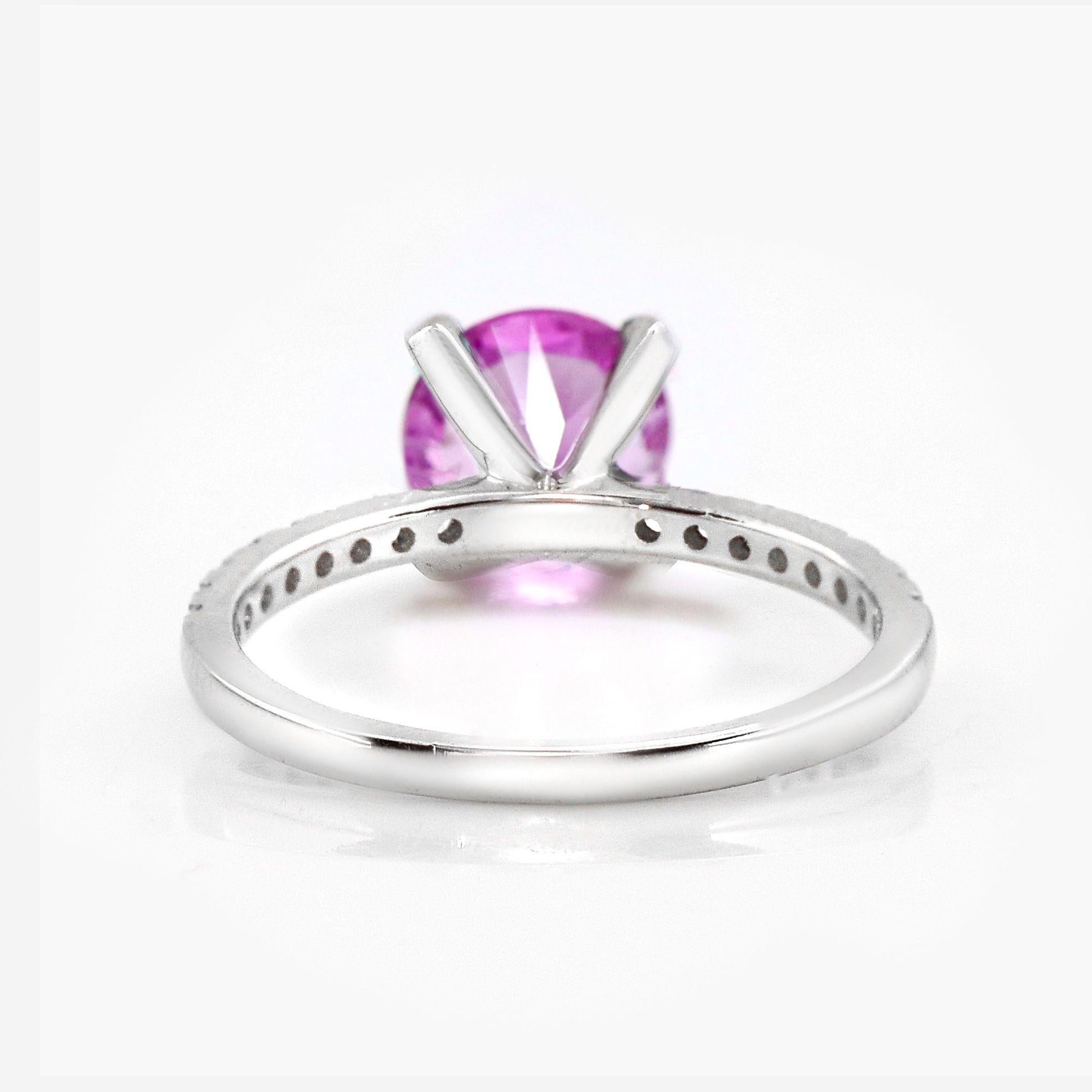 IGI 1.03 Ct 14K White Gold Pink Sapphire&Diamonds Engagement Ring For Sale 2