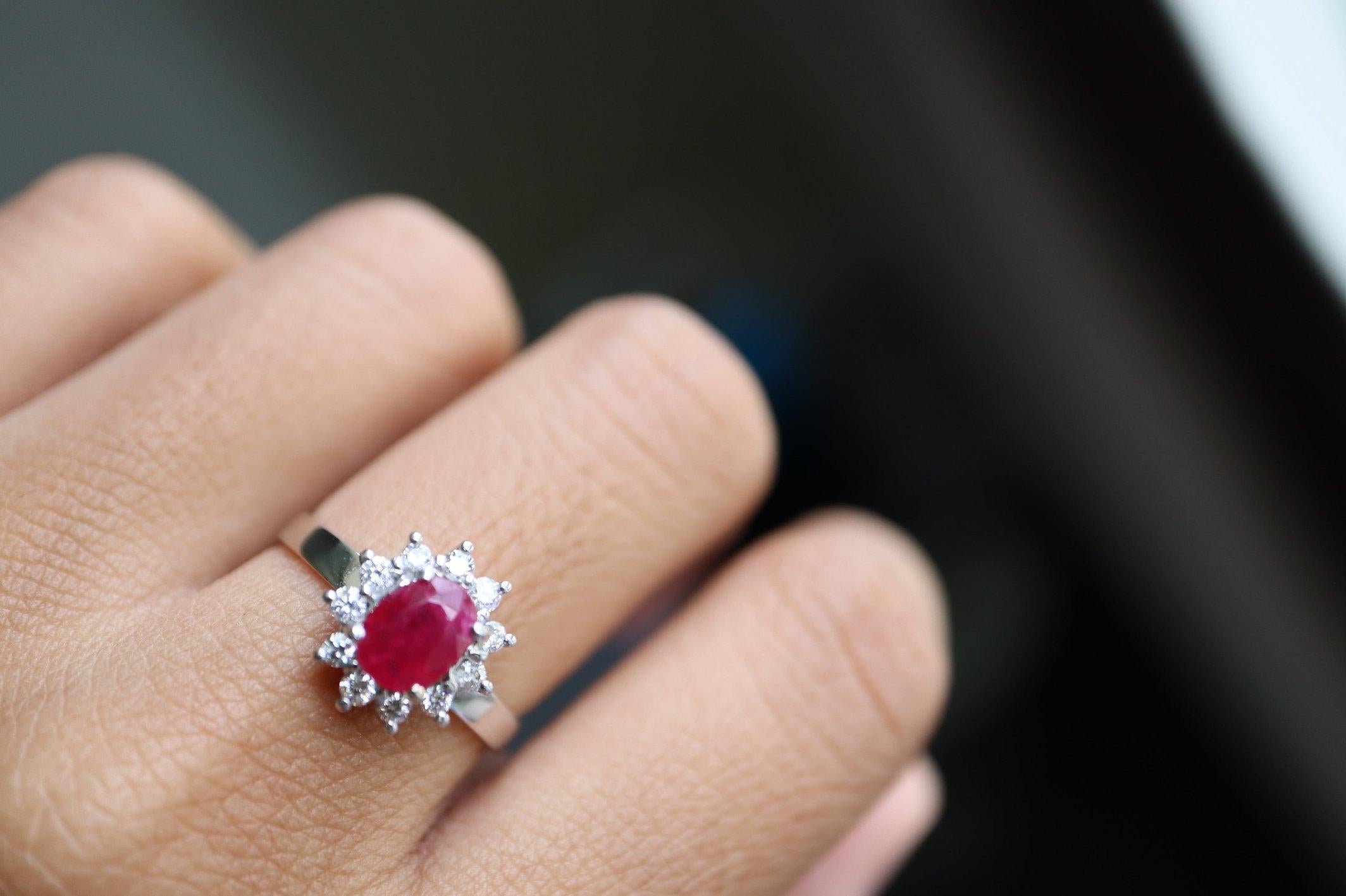 Art Deco IGI 1.17Ct Unheated Mogok Ruby Halo Ring For Sale