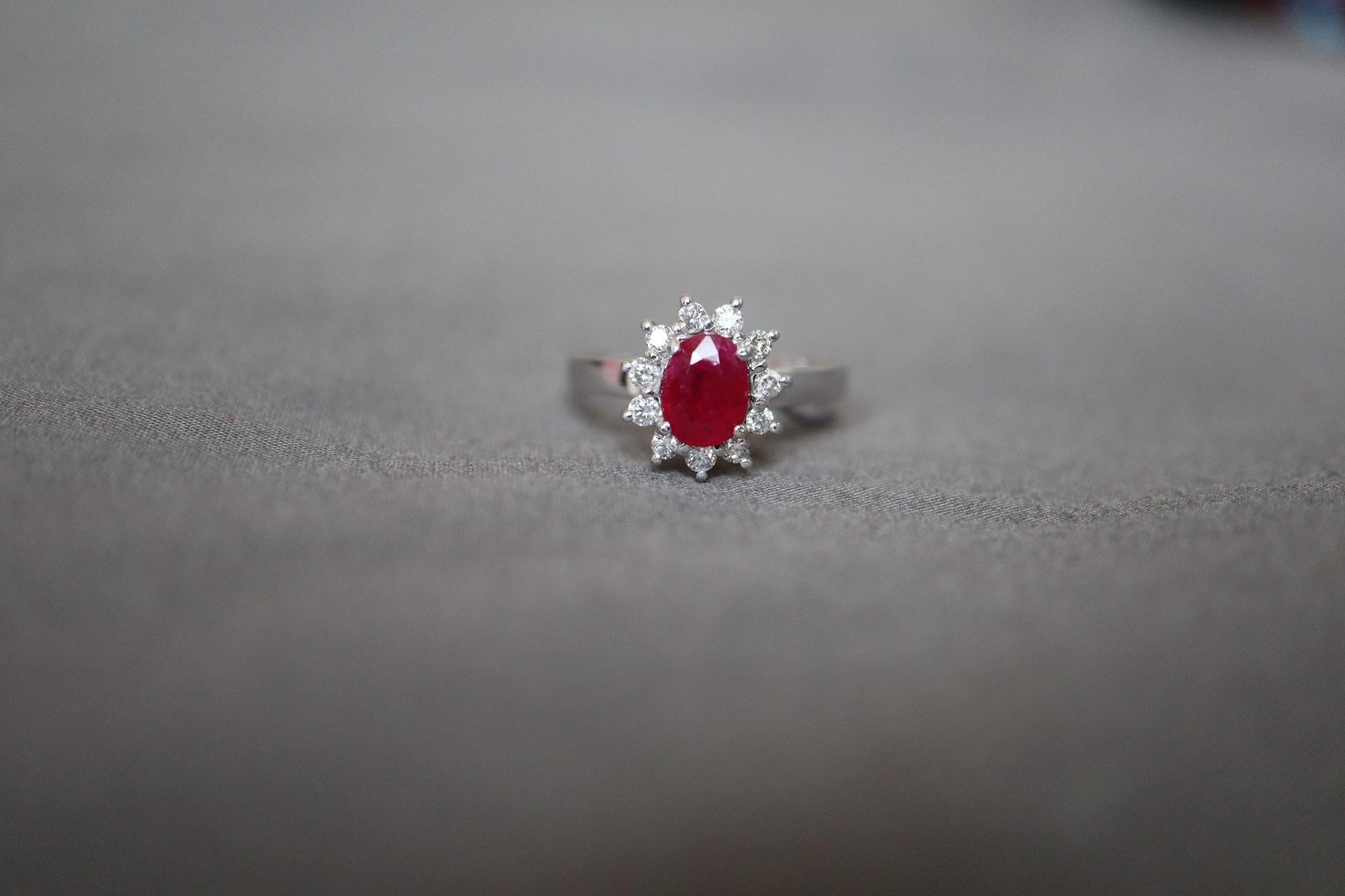 Mixed Cut IGI 1.17Ct Unheated Mogok Ruby Halo Ring For Sale