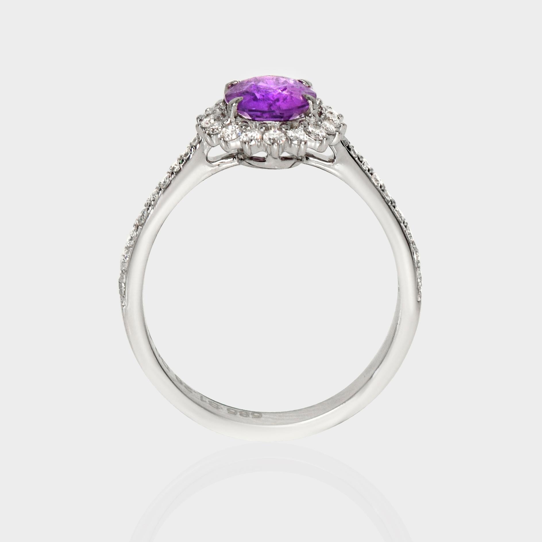 IGI 1.26 Ct 14K Rose Gold Unheated Purple Sapphire&Diamonds Engagement Ring In New Condition For Sale In Kaohsiung City, TW