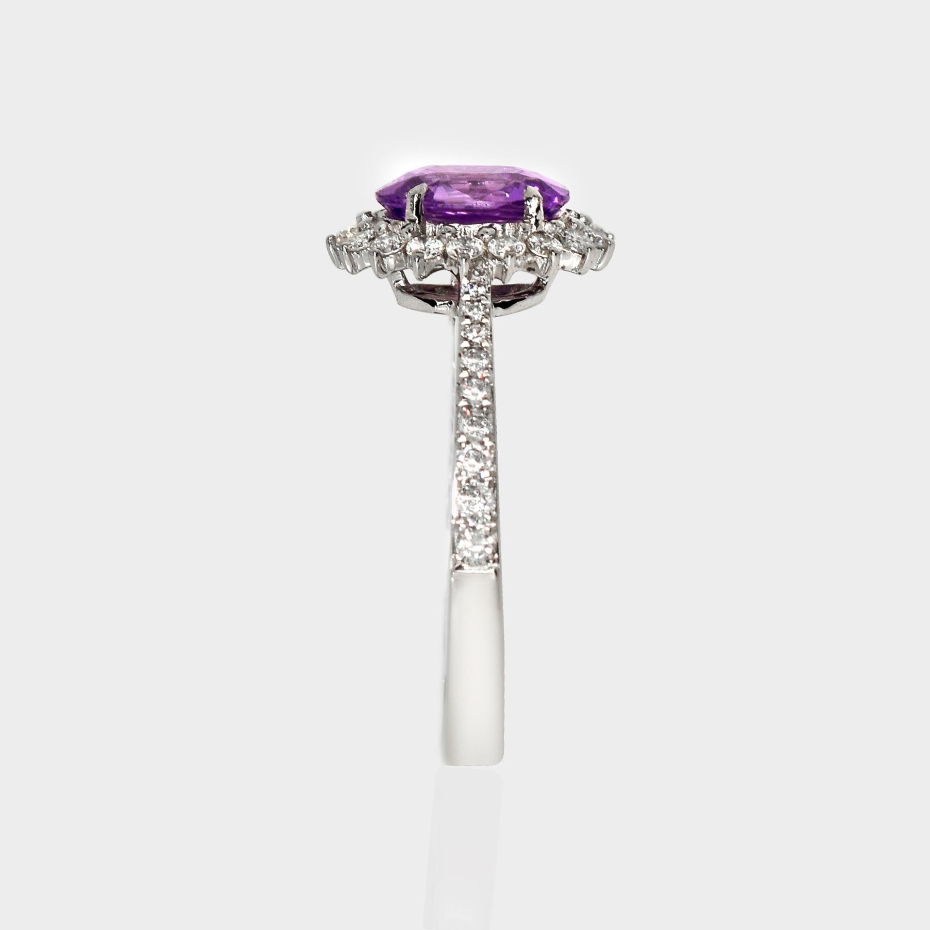 Women's IGI 1.26 Ct 14K Rose Gold Unheated Purple Sapphire&Diamonds Engagement Ring For Sale