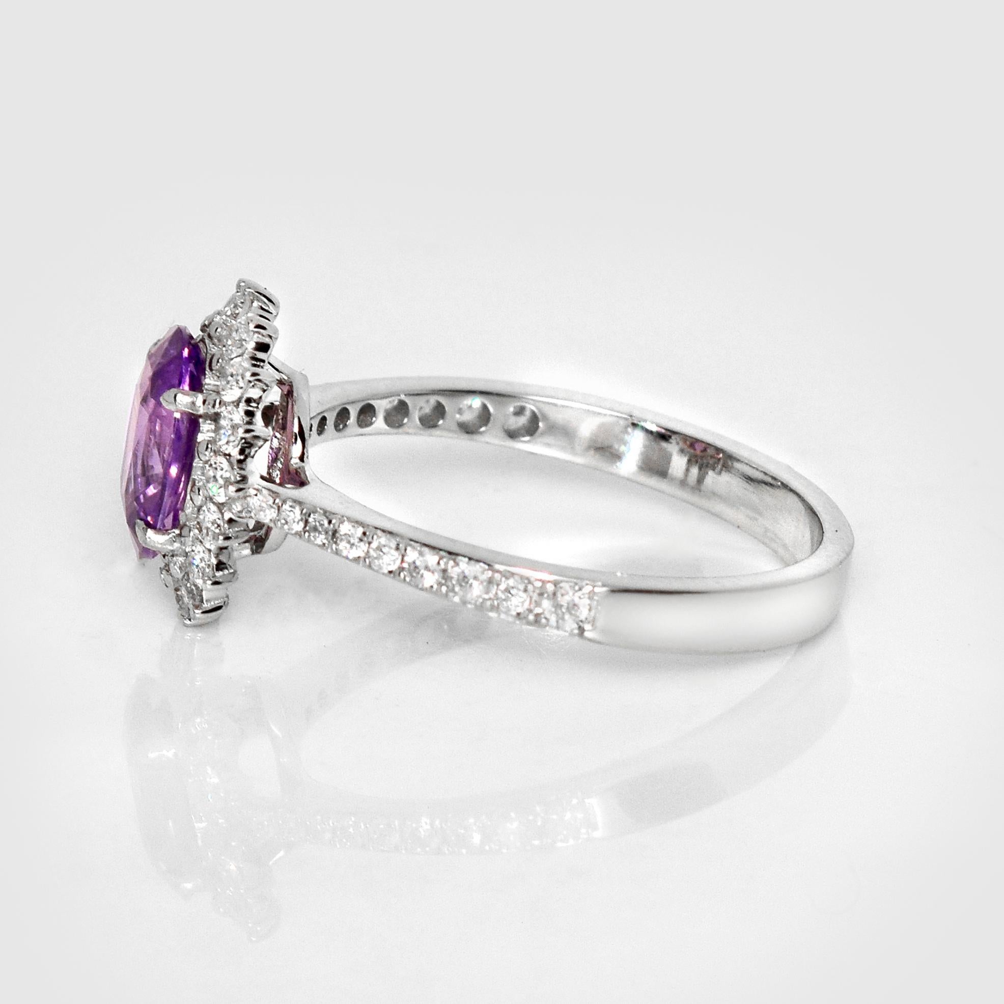 IGI 1.26 Ct 14K Rose Gold Unheated Purple Sapphire&Diamonds Engagement Ring For Sale 1