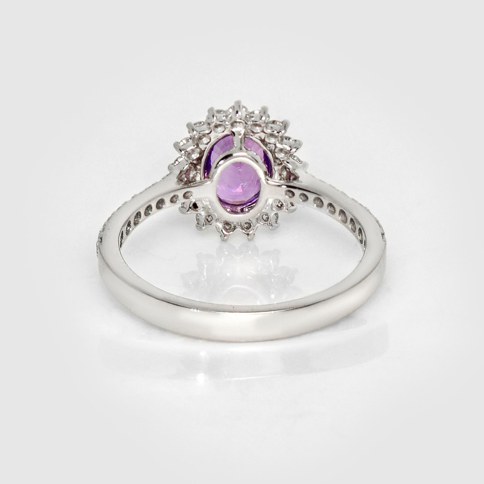 IGI 1.26 Ct 14K Rose Gold Unheated Purple Sapphire&Diamonds Engagement Ring For Sale 2