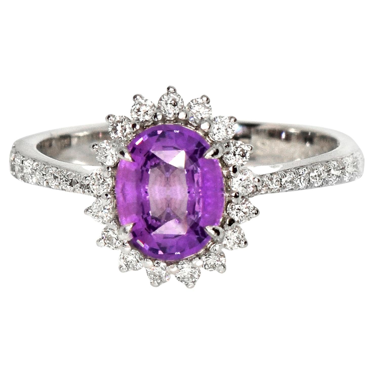 IGI 1,26 Karat 14K Roségold Verlobungsring mit unerhitztem lila Saphir und Diamanten