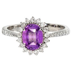 IGI 1.26 Ct 14K Rose Gold Unheated Purple Sapphire&Diamonds Engagement Ring