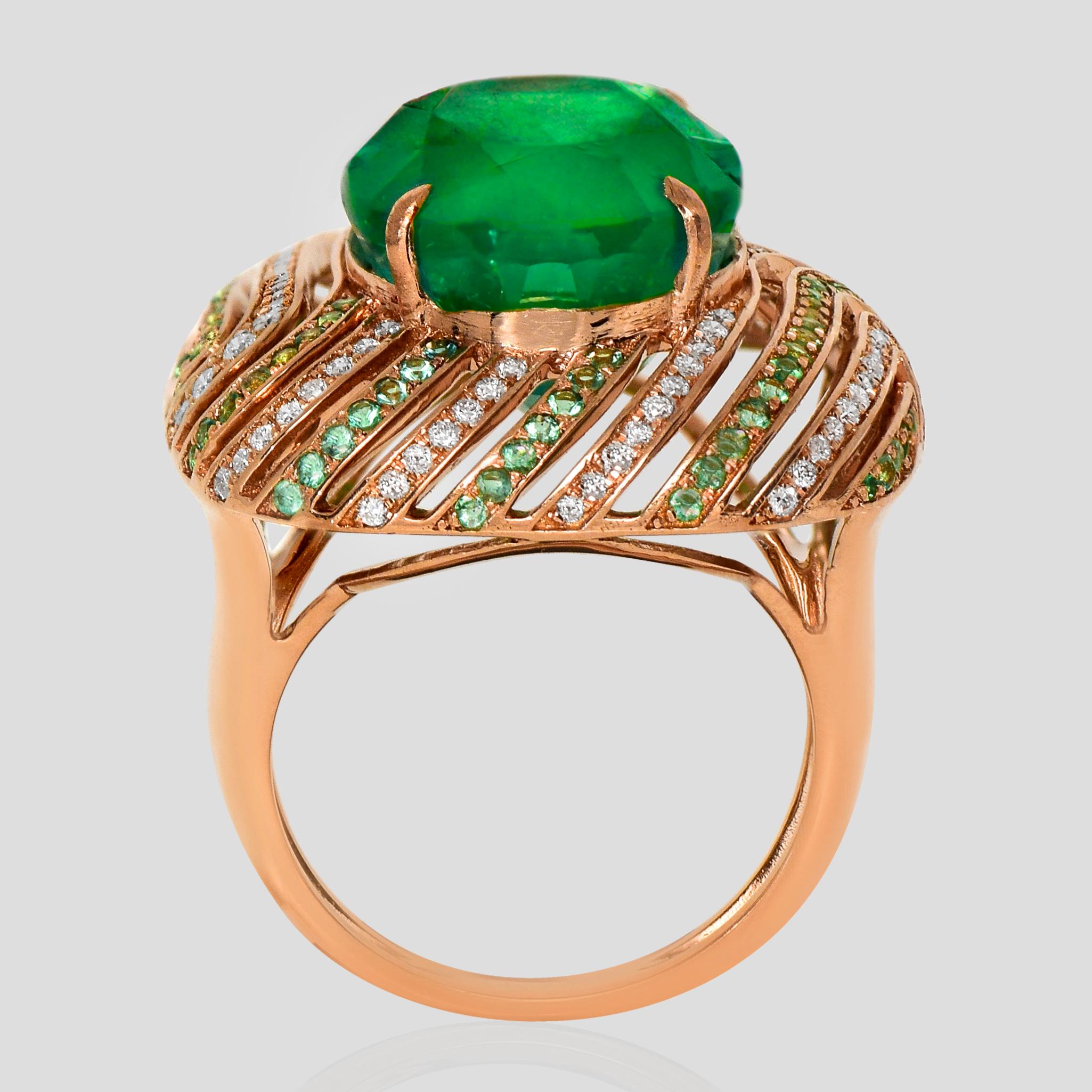 IGI 12.84 Ct 18K Rose Gold Vivid Green Emerald Diamond Cocktail Ring im Zustand „Neu“ im Angebot in Kaohsiung City, TW