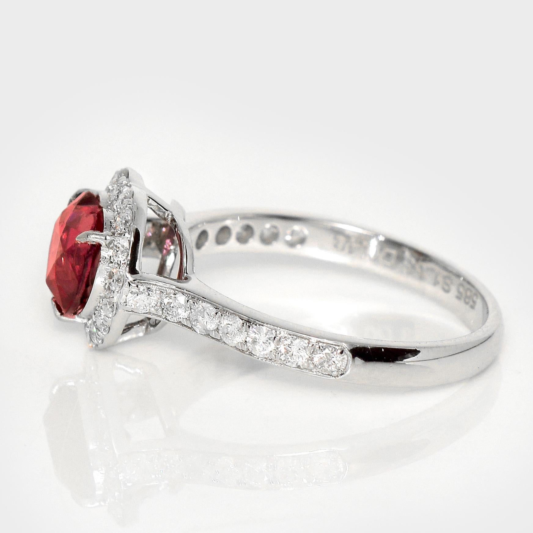 Heart Cut IGI 1.33 Ct 14K White Gold Purple Spinel&Diamonds Engagement Ring For Sale