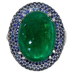 IGI 13.56 Ct Vivid Green Emerald Diamond Retro Art Deco Style Engagement Ring