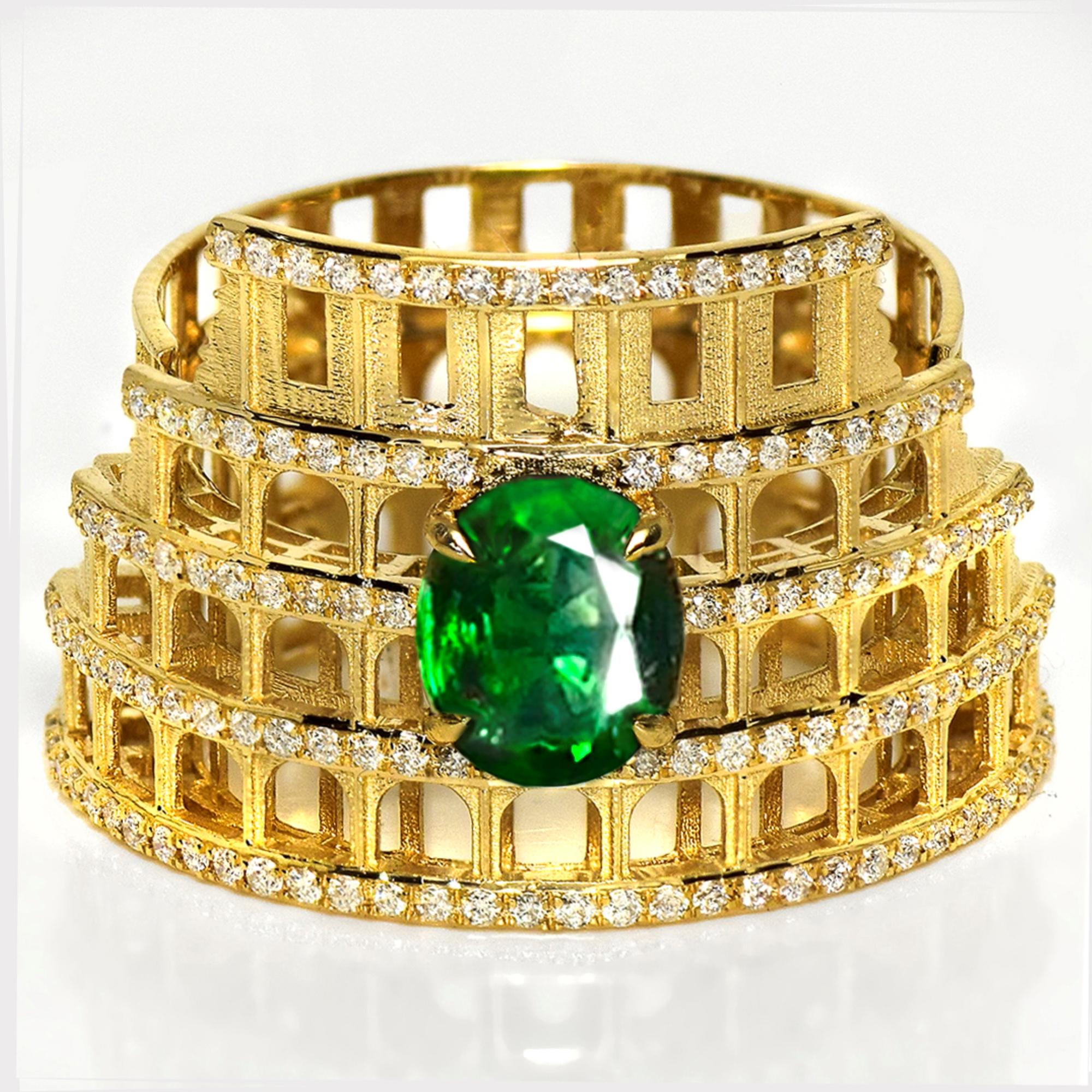 *IGI Anello di fidanzamento Art Deco in oro giallo 14K con tsavorite verde vivo da 1,41 ct*

Tsavorite verde vivida naturale non riscaldata, certificata IGI, come pietra centrale del peso di 1,41 carati, incastonata in una fascia a raggiera in oro