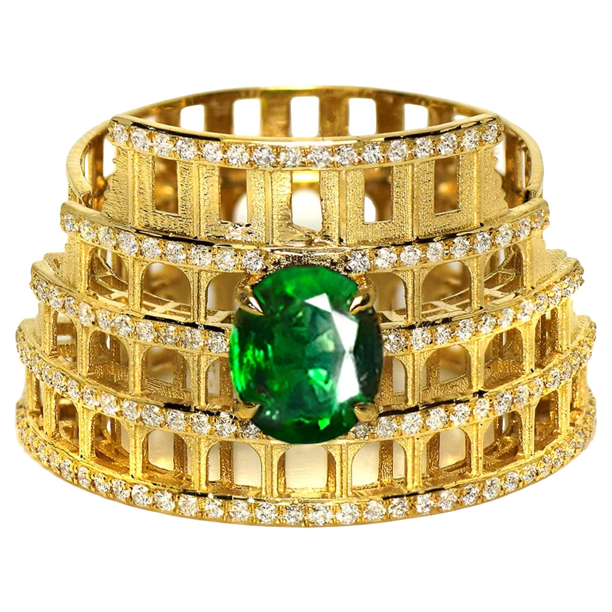 IGI 1.41 ct 14K Yellow Gold Vivid Green Tsavorite Art Deco Engagement Ring