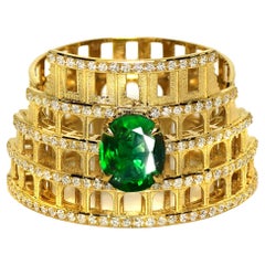 Anello di fidanzamento Art Deco IGI da 1,41 ct in oro giallo 14 carati con tsavorite verde vivo