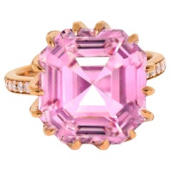 IGI 14.39 ct Natural Pink Kunzite with Pink Diamond Engagement Ring