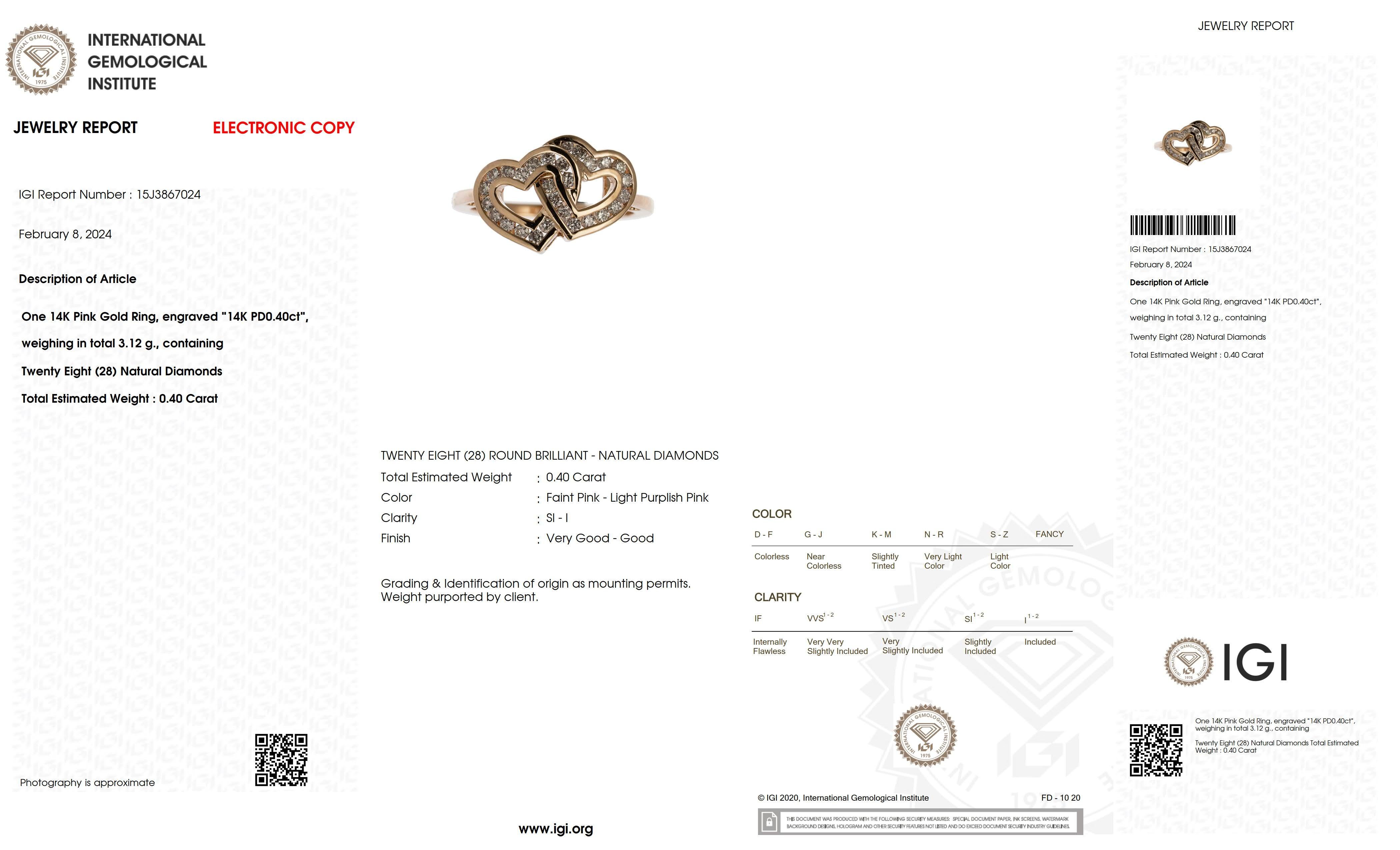 IGI 14K 0.40 ct Natural Pink Diamonds Cross Heart Design Antique Art Deco Ring For Sale 2