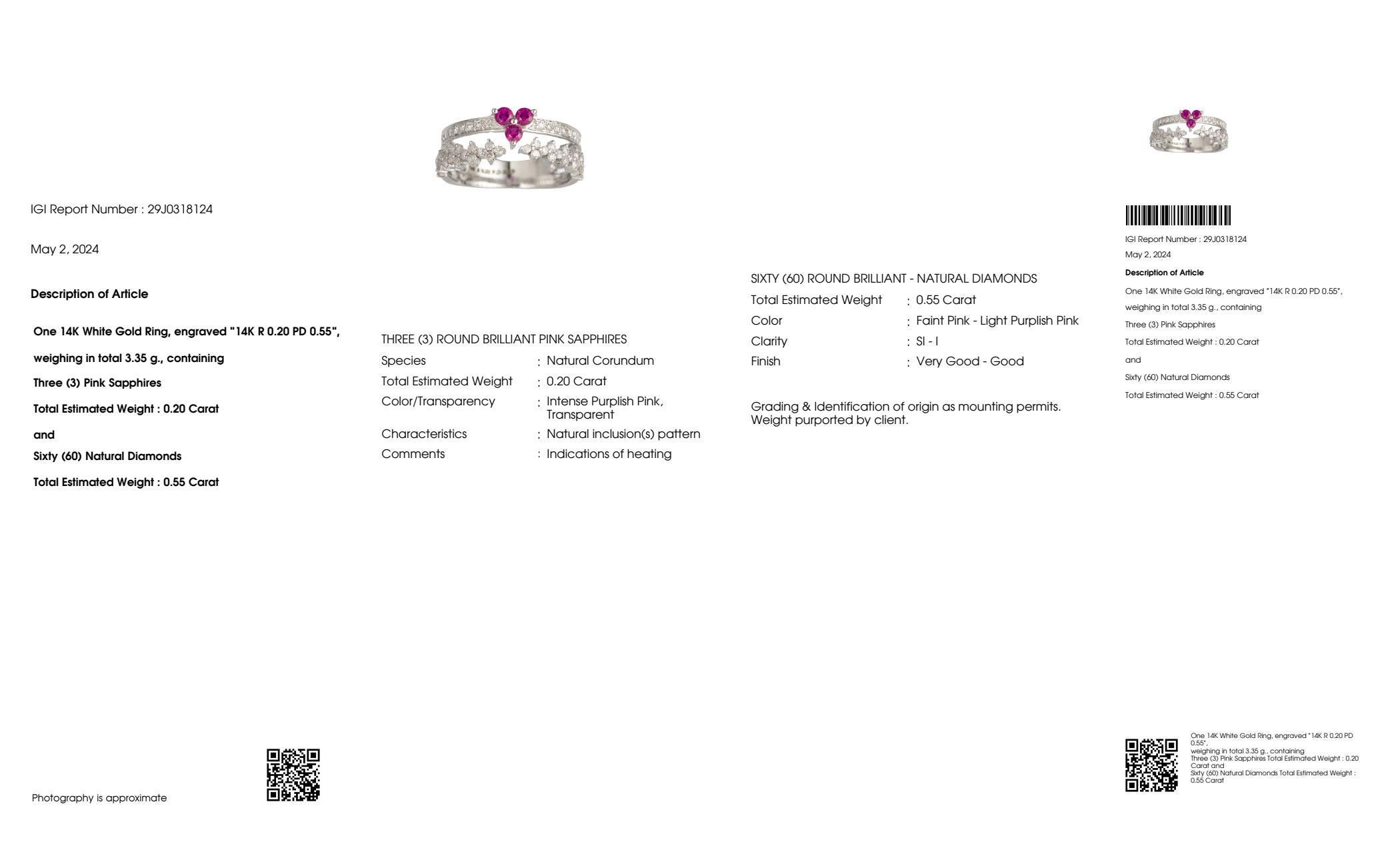 IGI 14K 0,55 ct natürliche rosa Diamanten&Ruby Vintage Verlobungsring im Angebot 3