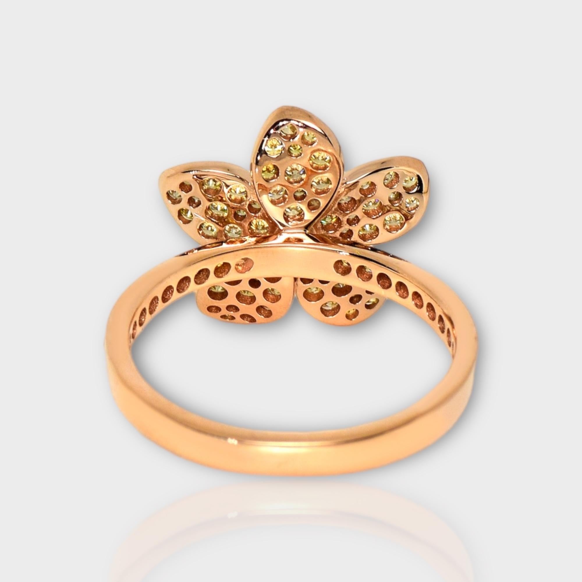 Women's IGI 14K 0.66 ct Natural Greenish Yellow Diamond Flower Design Engagement Ring For Sale