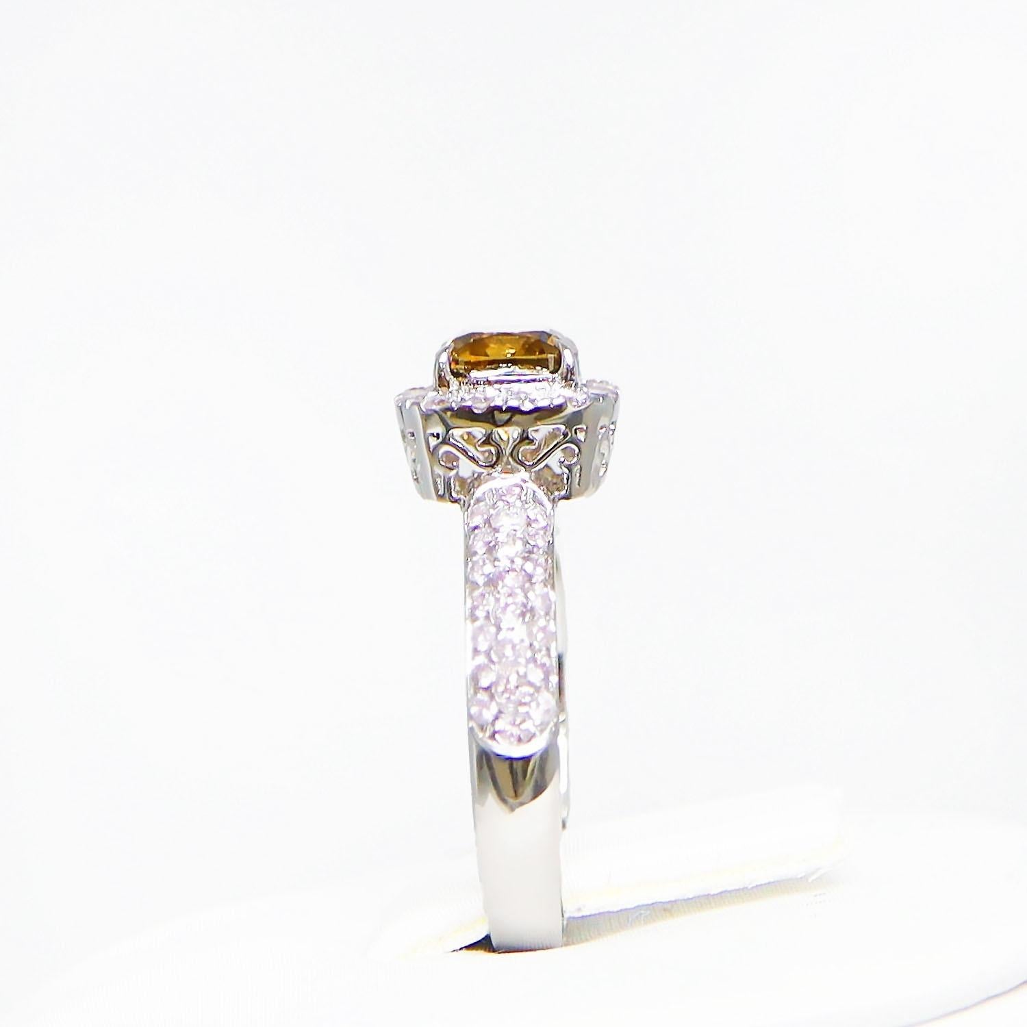 IGI 14K 0.76 Ct Yellow&Pink Diamonds Antique Art Deco Style Engagement Ring For Sale 1