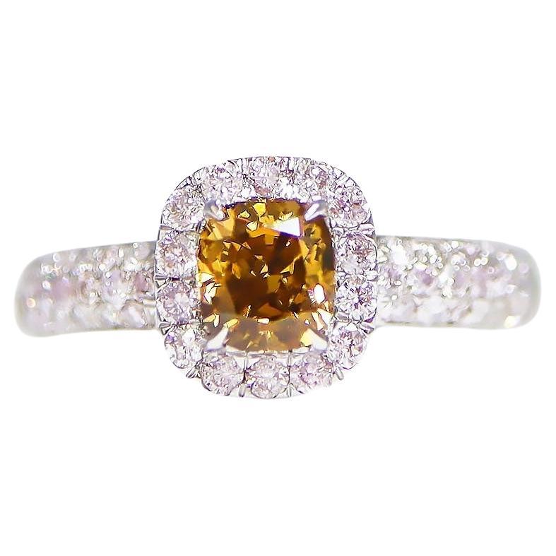 IGI 14K 0.76 Ct Yellow&Pink Diamonds Antique Art Deco Style Engagement Ring For Sale