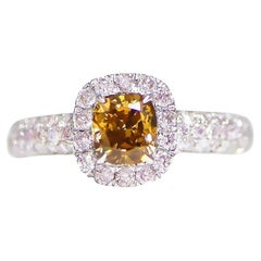 IGI 14K 0.76 Ct Yellow&Pink Diamonds Antique Art Deco Style Engagement Ring
