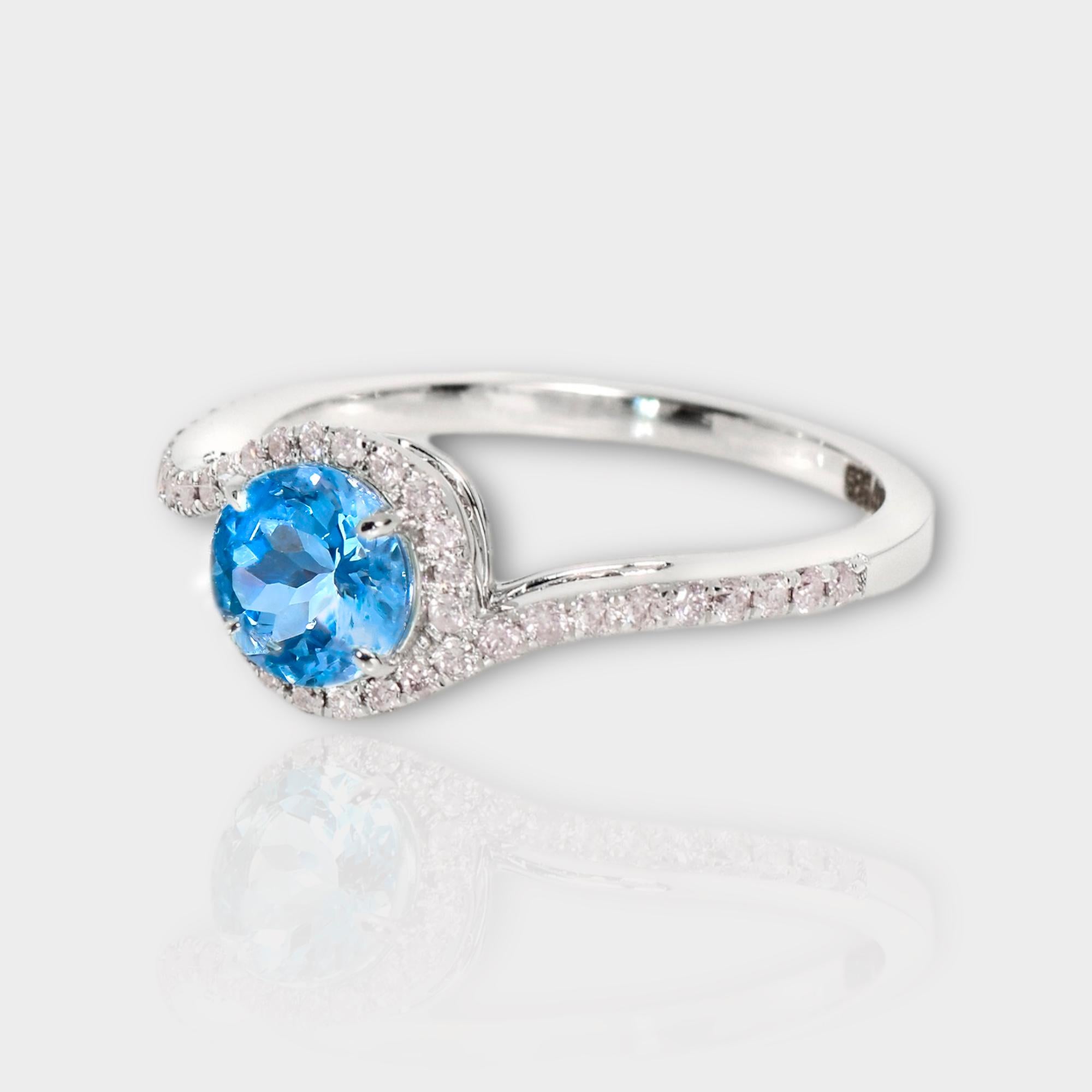 Contemporary IGI 14K 0.77 Ct Aquamarine&Pink Diamonds Antique Art Deco Style Engagement Ring For Sale