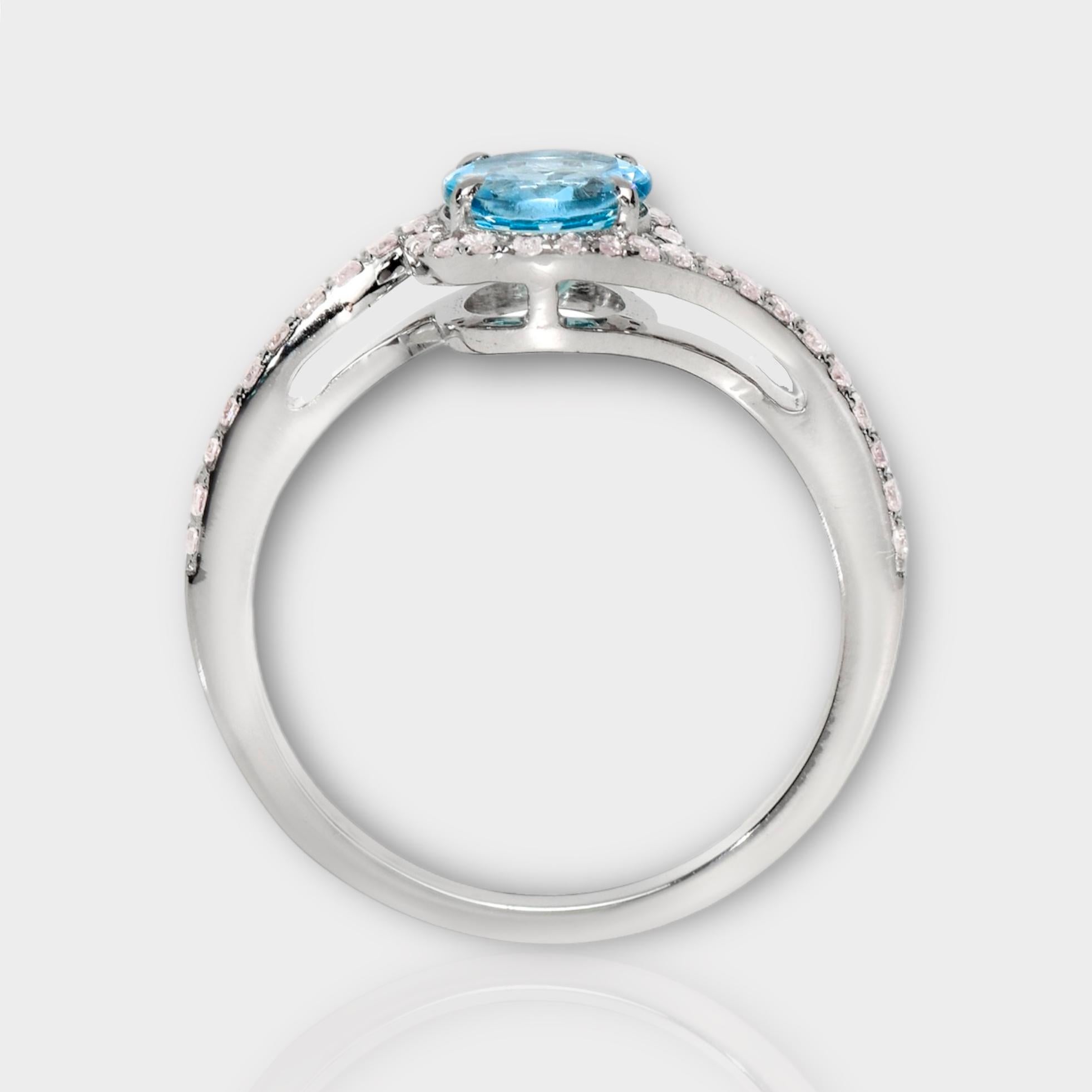 Round Cut IGI 14K 0.77 Ct Aquamarine&Pink Diamonds Antique Art Deco Style Engagement Ring For Sale