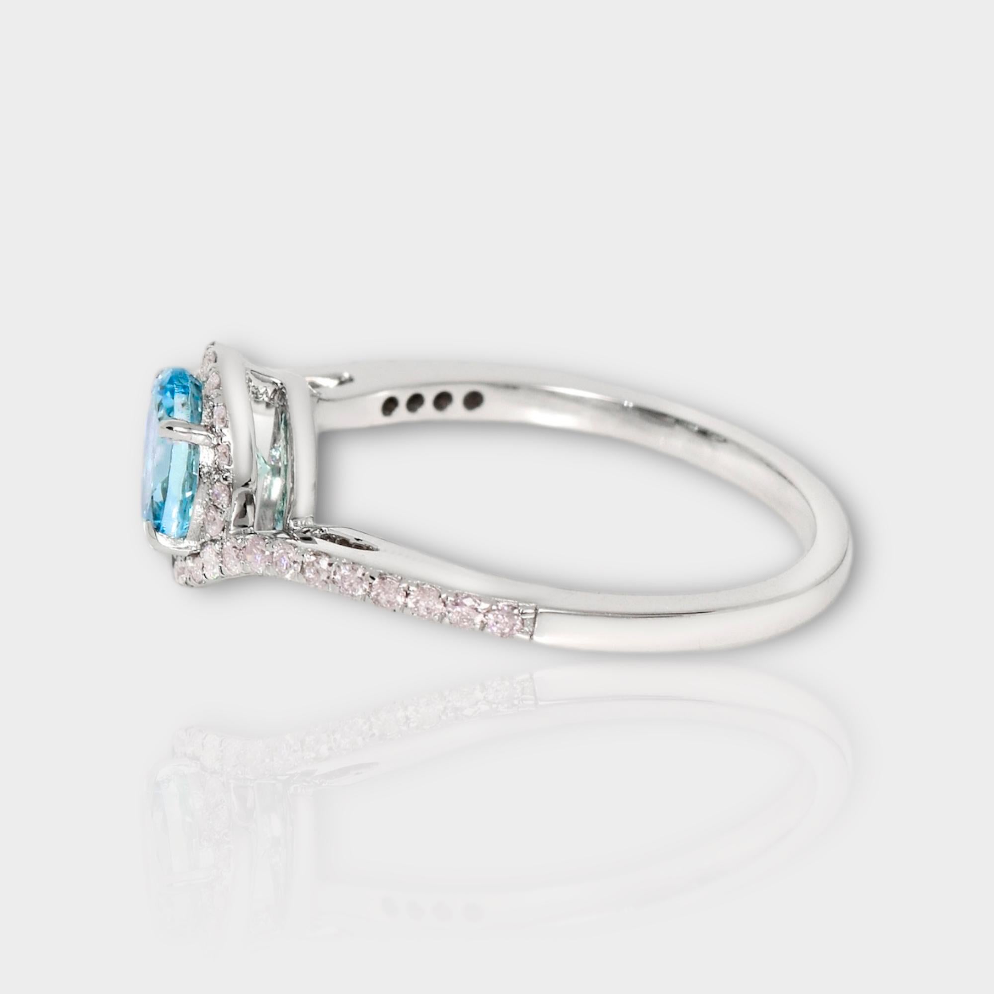 Women's IGI 14K 0.77 Ct Aquamarine&Pink Diamonds Antique Art Deco Style Engagement Ring For Sale