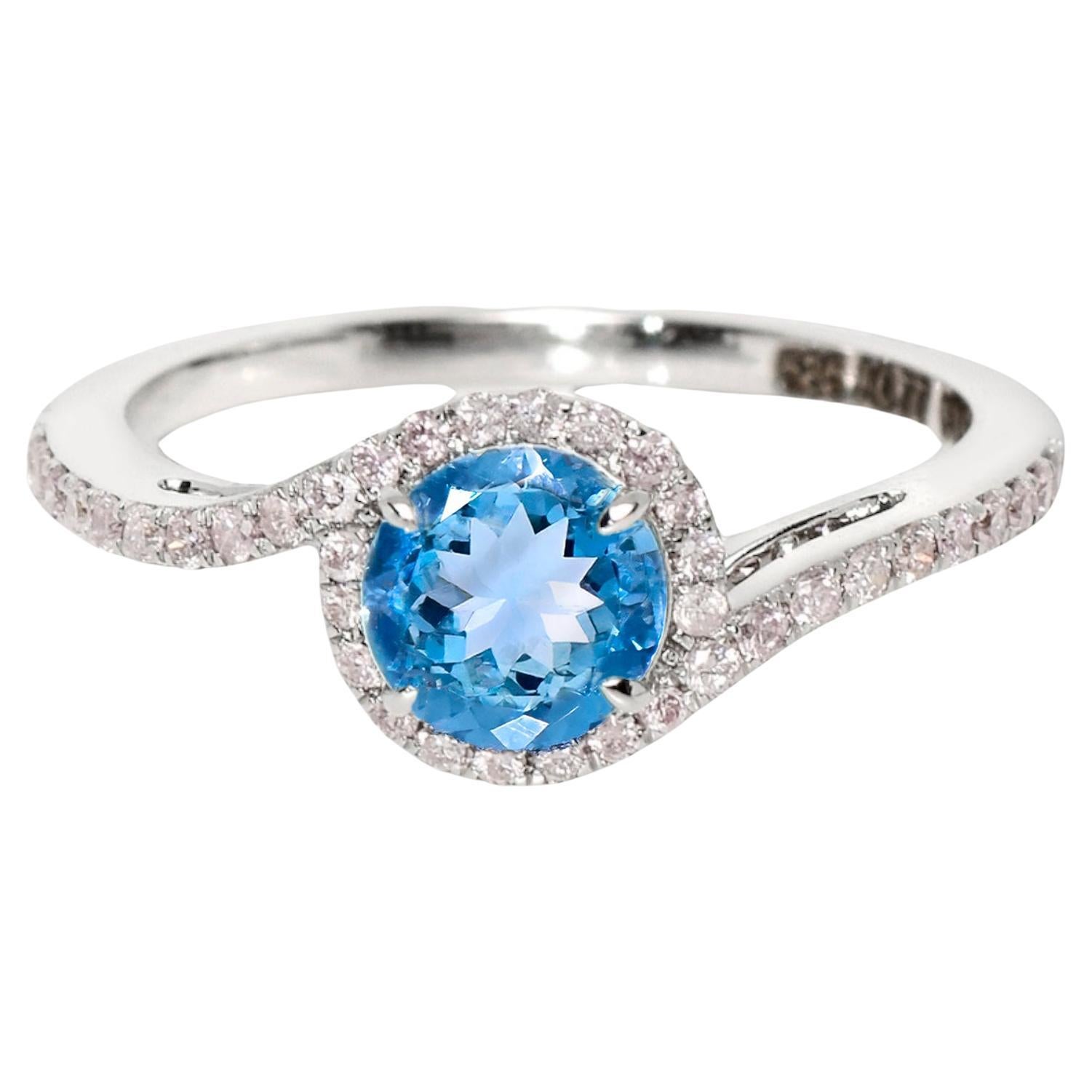 IGI 14K 0,77 Karat Aquamarin&Rosa Diamanten Antiker Verlobungsring im Art-déco-Stil im Angebot