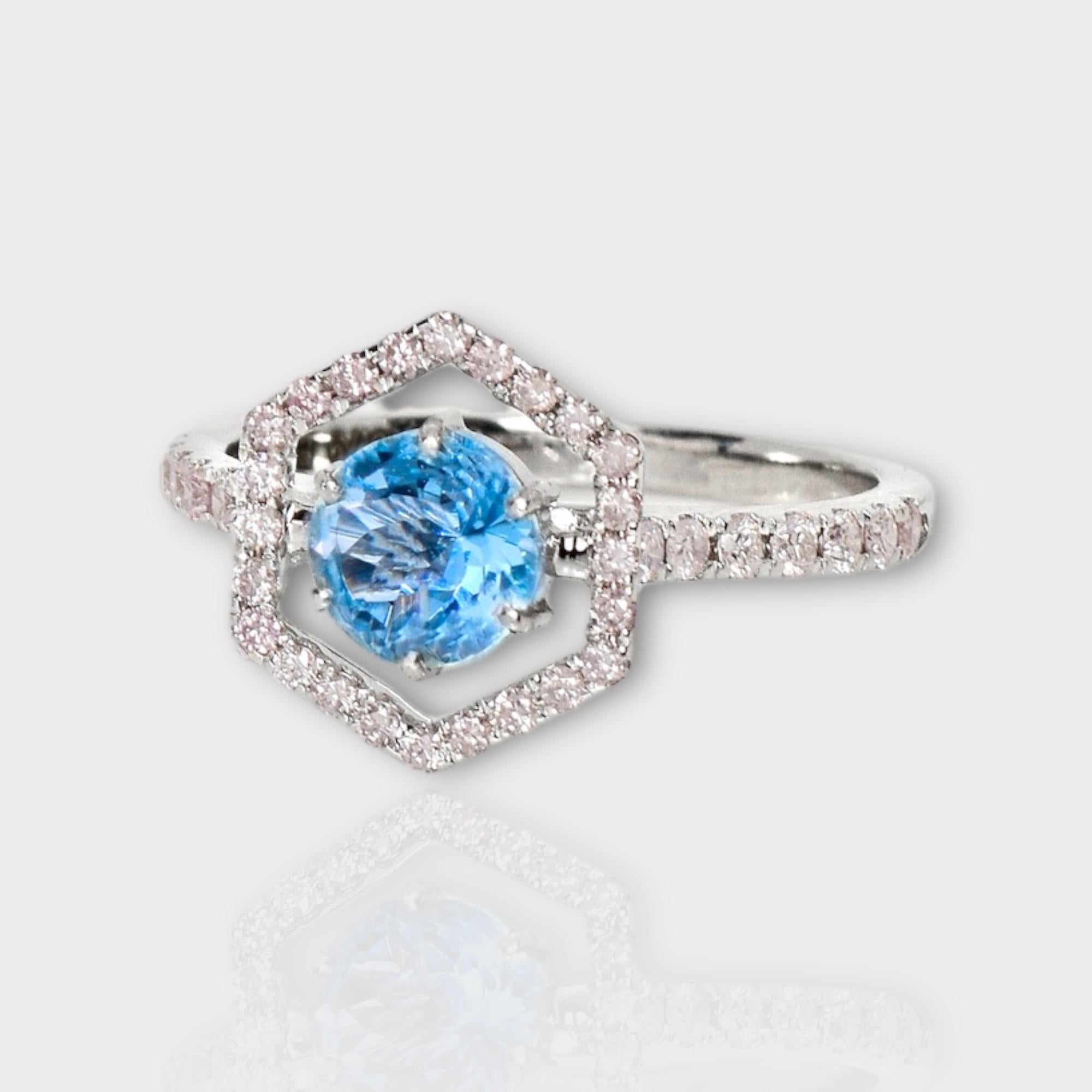 Contemporary IGI 14K 0.79 Ct Aquamarine&Pink Diamonds Antique Art Deco Style Engagement Ring For Sale