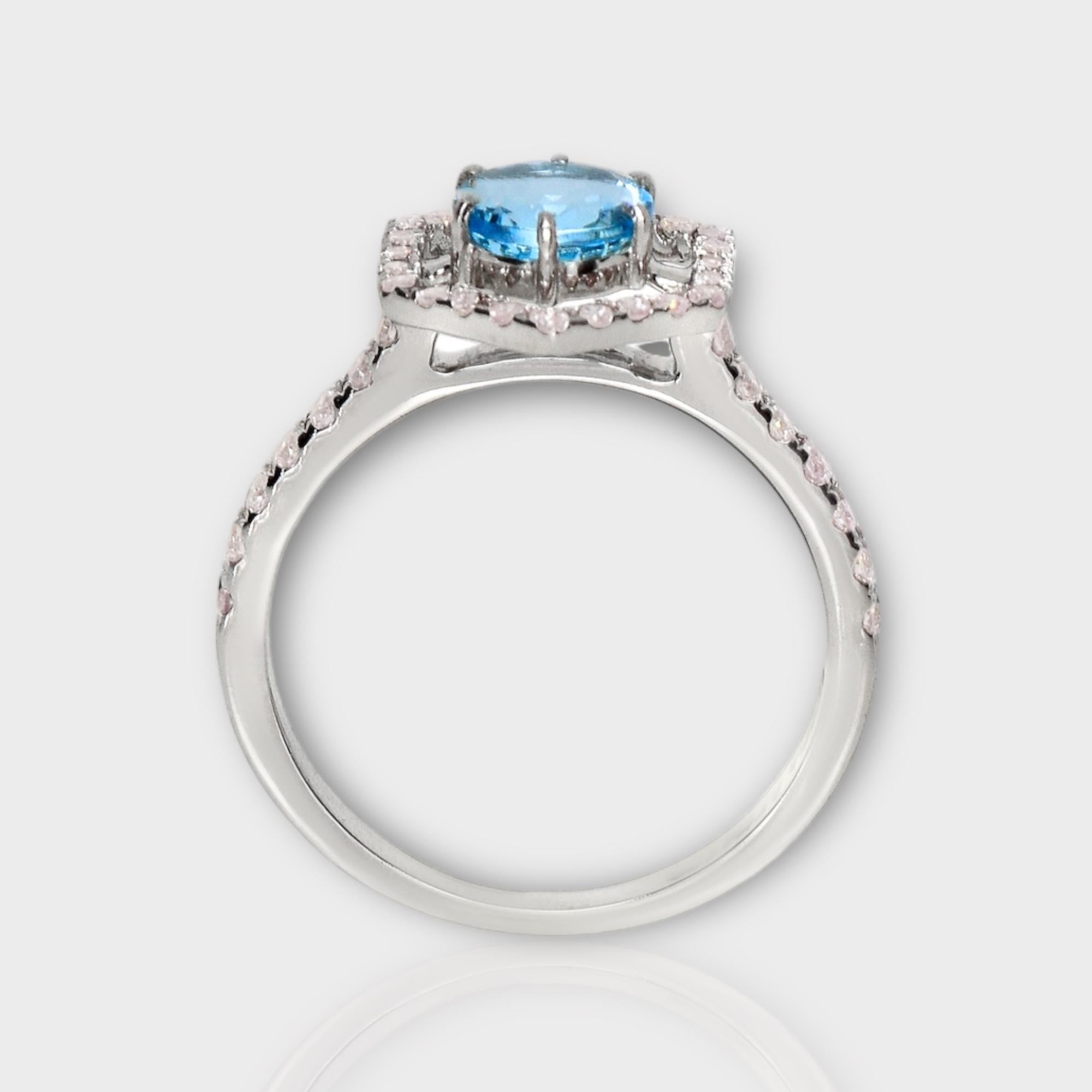 Round Cut IGI 14K 0.79 Ct Aquamarine&Pink Diamonds Antique Art Deco Style Engagement Ring For Sale