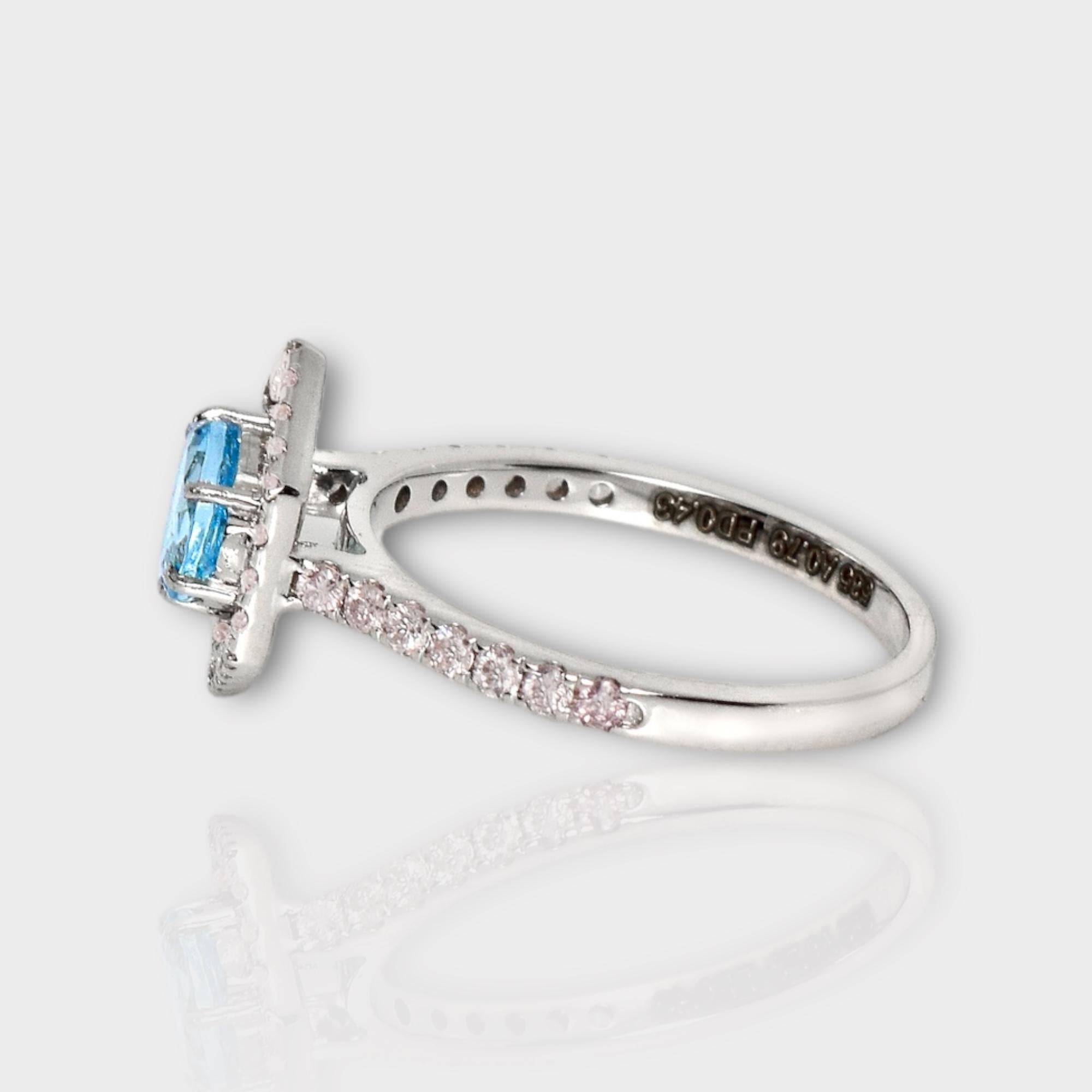 Women's IGI 14K 0.79 Ct Aquamarine&Pink Diamonds Antique Art Deco Style Engagement Ring For Sale