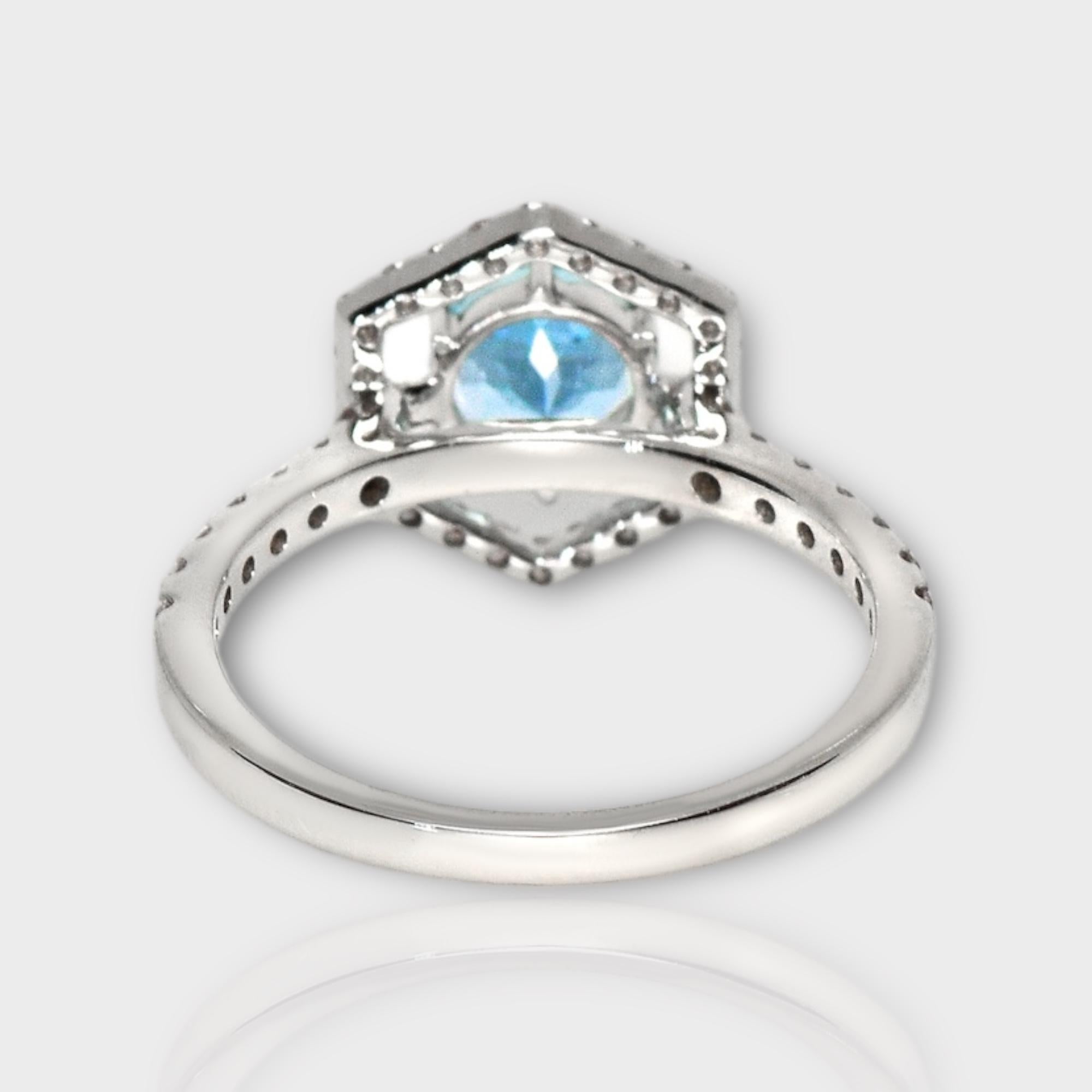 IGI 14K 0.79 Ct Aquamarine&Pink Diamonds Antique Art Deco Style Engagement Ring For Sale 1