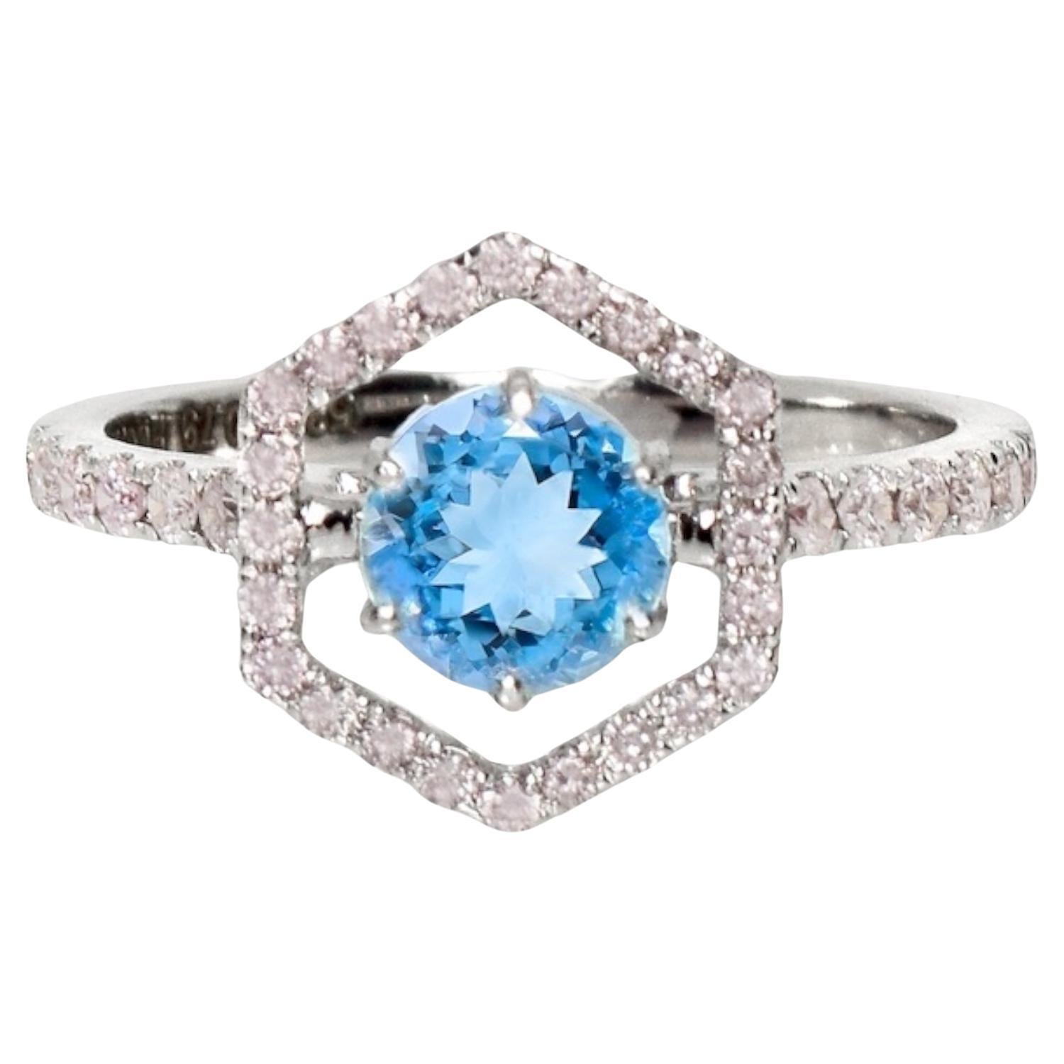 IGI 14K 0.79 Ct Aquamarine&Pink Diamonds Antique Art Deco Style Engagement Ring For Sale