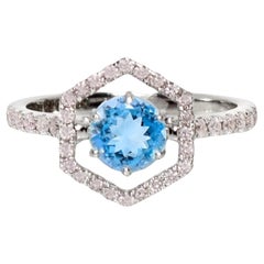 IGI 14K 0.79 Ct Aquamarine&Pink Diamonds Antique Art Deco Style Engagement Ring