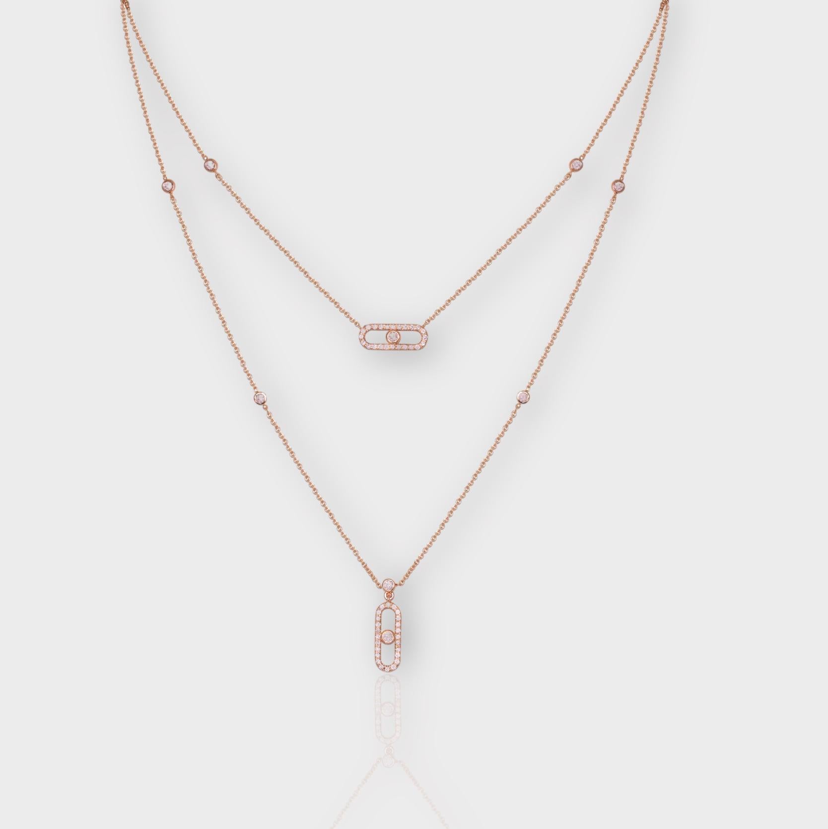 *IGI 14K 0.79 ct Natural Pink Diamonds  Art Deco Design Necklace*

This band features a stunning art deco design crafted from 14K pink gold. It is set with natural pink diamonds weighing 0.79 carats.

This necklace features colorful natural diamonds