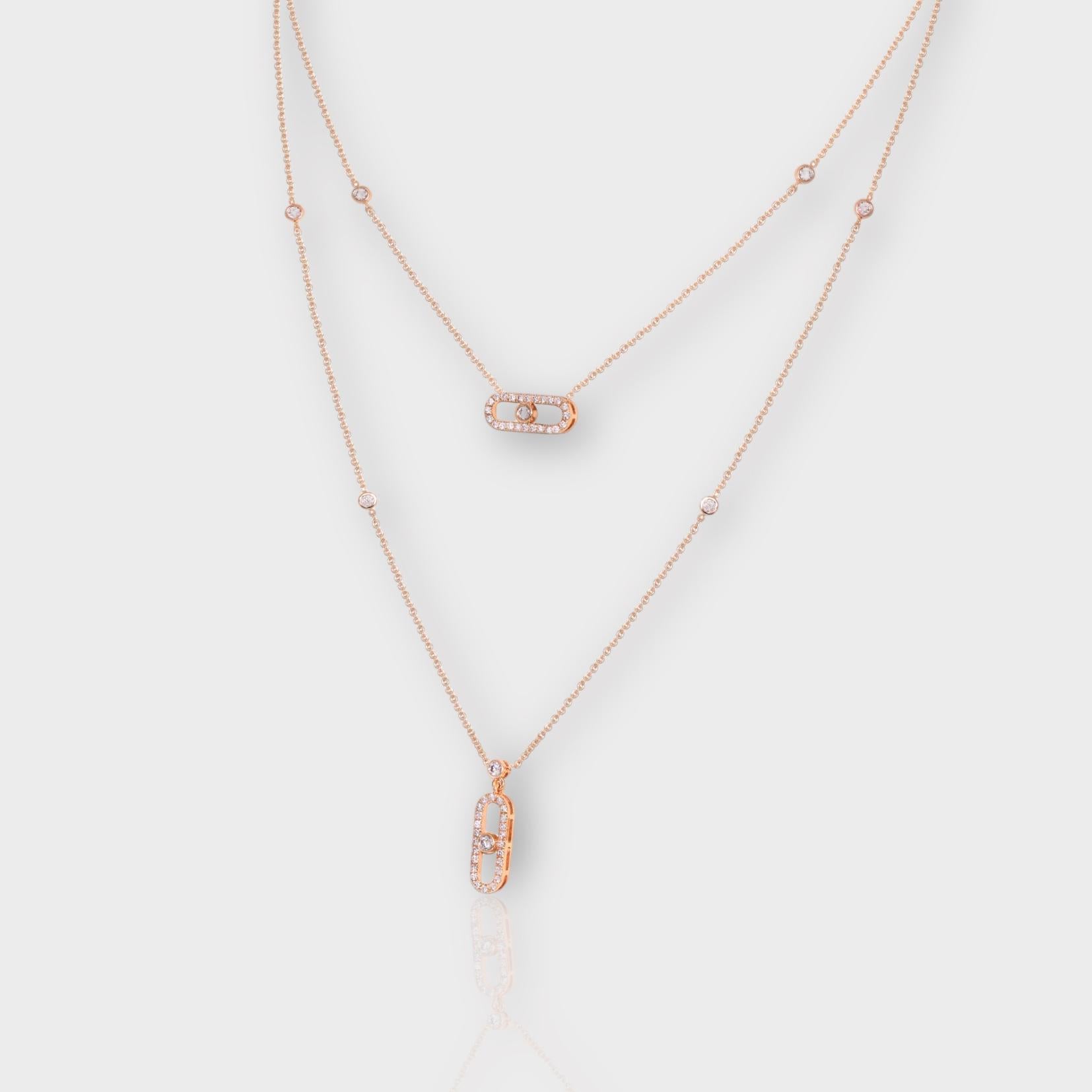 Contemporary IGI 14K 0.79 ct Natural Pink Diamonds  Art Deco Design Necklace For Sale