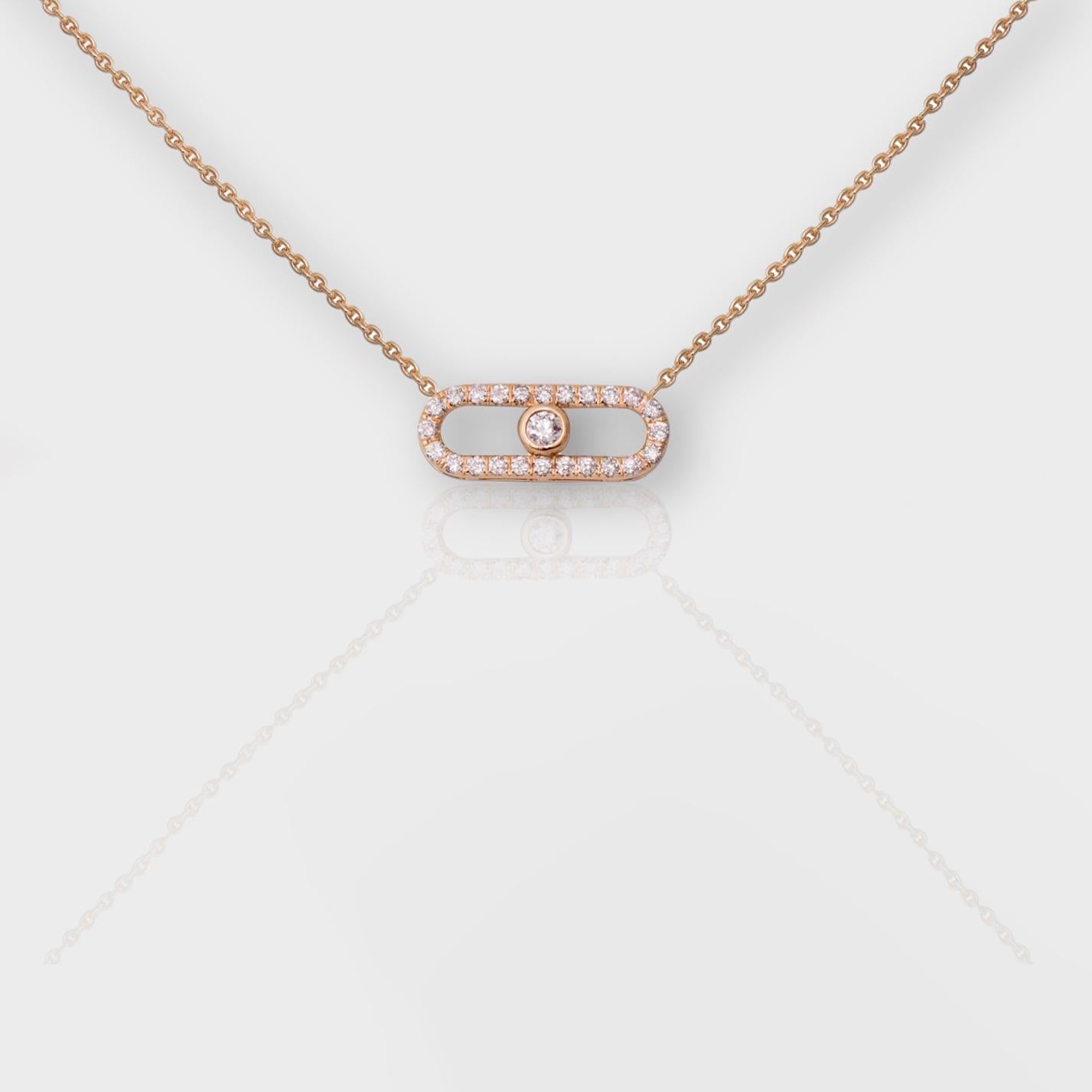 Round Cut IGI 14K 0.79 ct Natural Pink Diamonds  Art Deco Design Necklace For Sale
