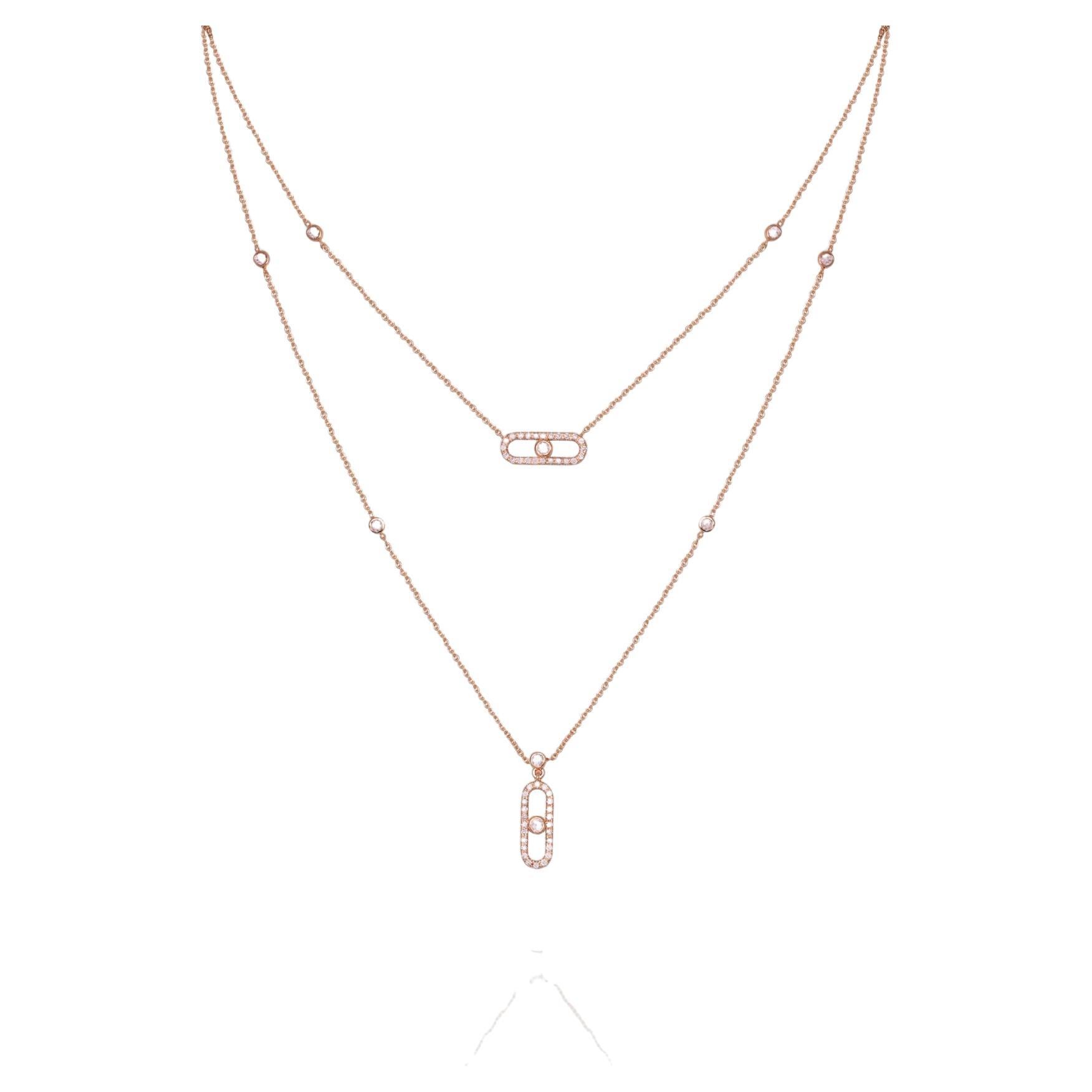 IGI 14K 0.79 ct Natural Pink Diamonds  Art Deco Design Necklace For Sale