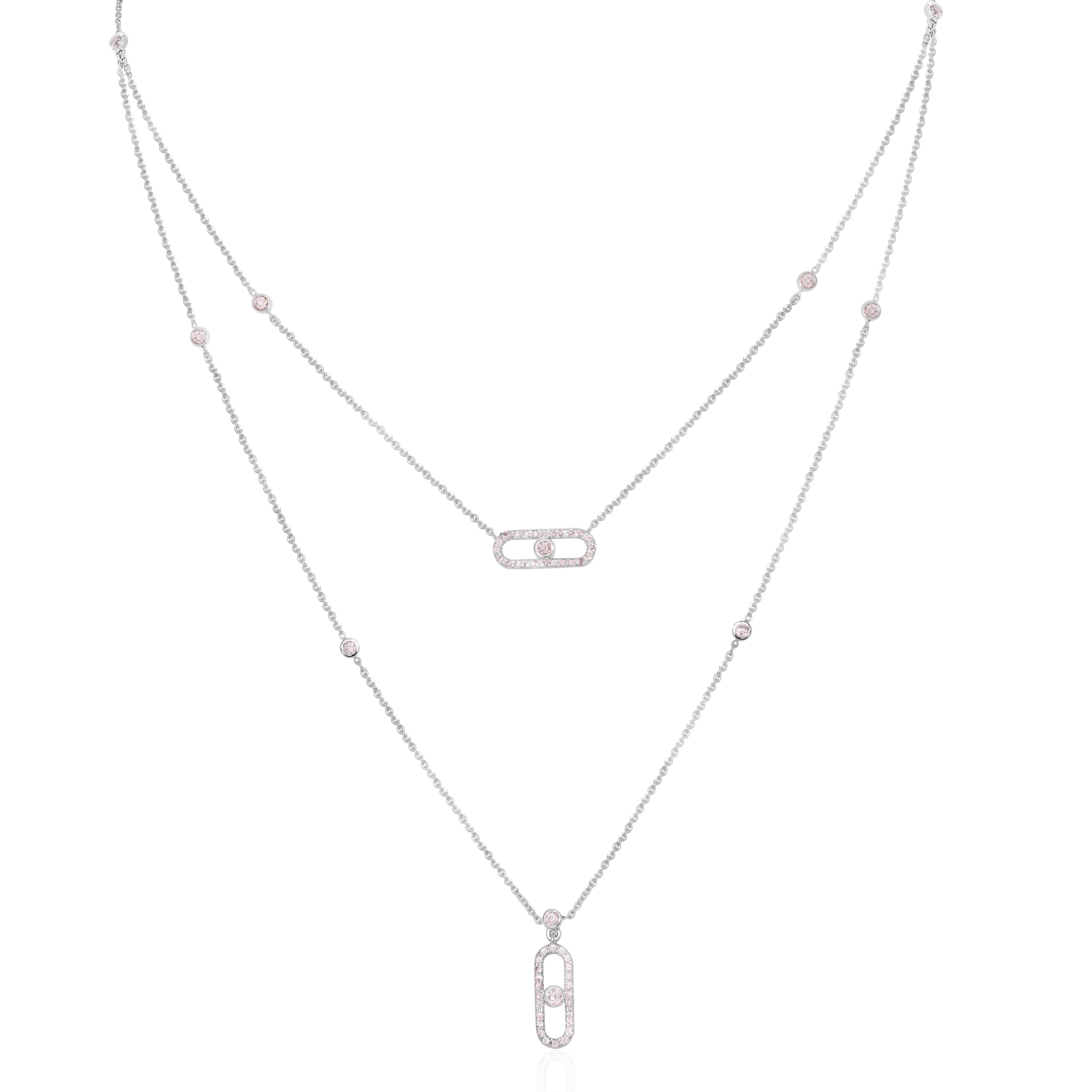 *IGI 14K 0,80 ct natürliche rosa Diamanten  Art Deco Design Halskette*

Dieses Band zeichnet sich durch ein atemberaubendes Art-Deco-Design aus, das aus 14 Karat Weißgold gefertigt ist. Er ist mit natürlichen rosa Diamanten von 0.80 Karat