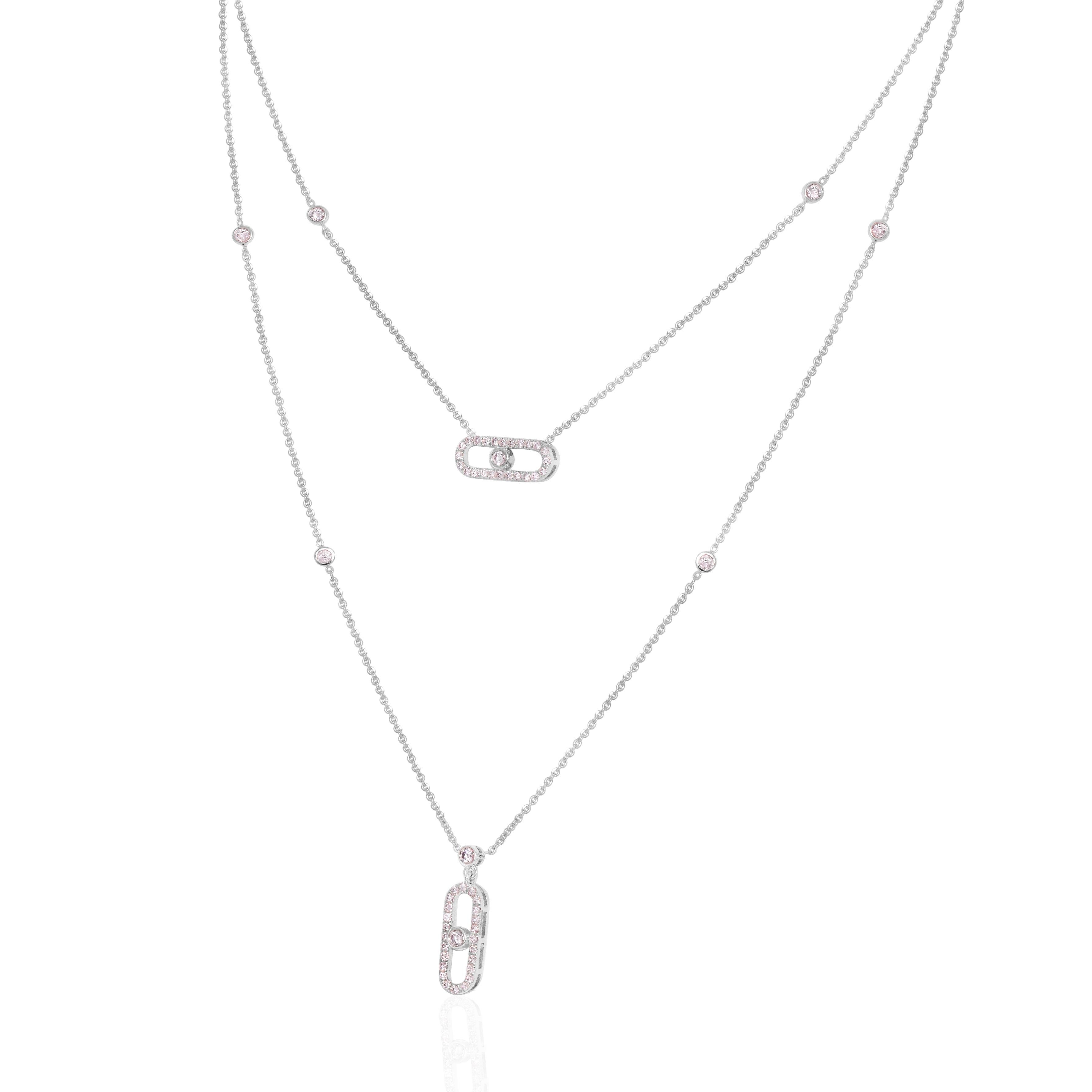 Contemporary IGI 14K 0.80 ct Natural Pink Diamonds  Art Deco Design Necklace For Sale