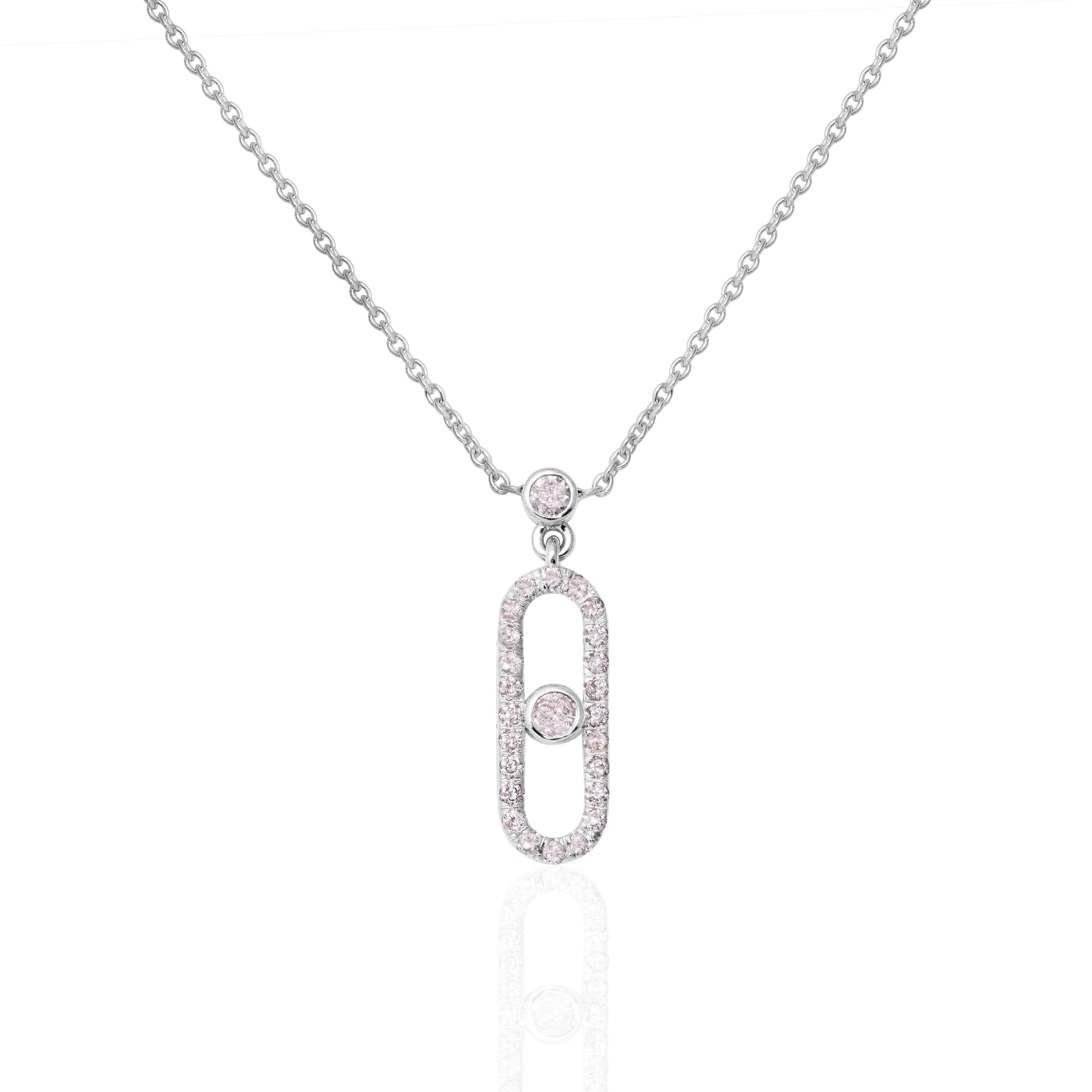 Round Cut IGI 14K 0.80 ct Natural Pink Diamonds  Art Deco Design Necklace For Sale
